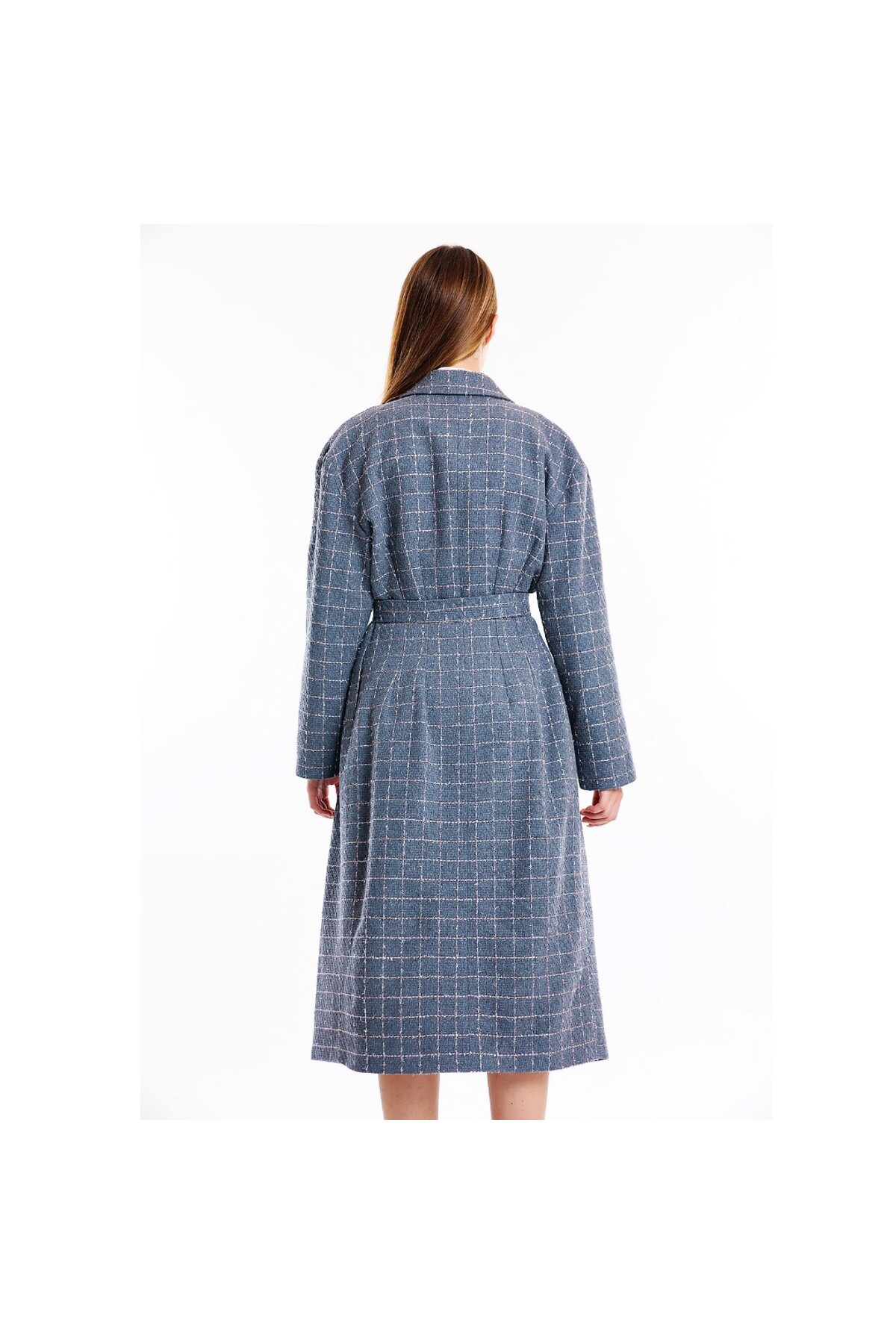 Masuwerte  Kadın Gümüş Simli Uzun Palto - Görsel 4