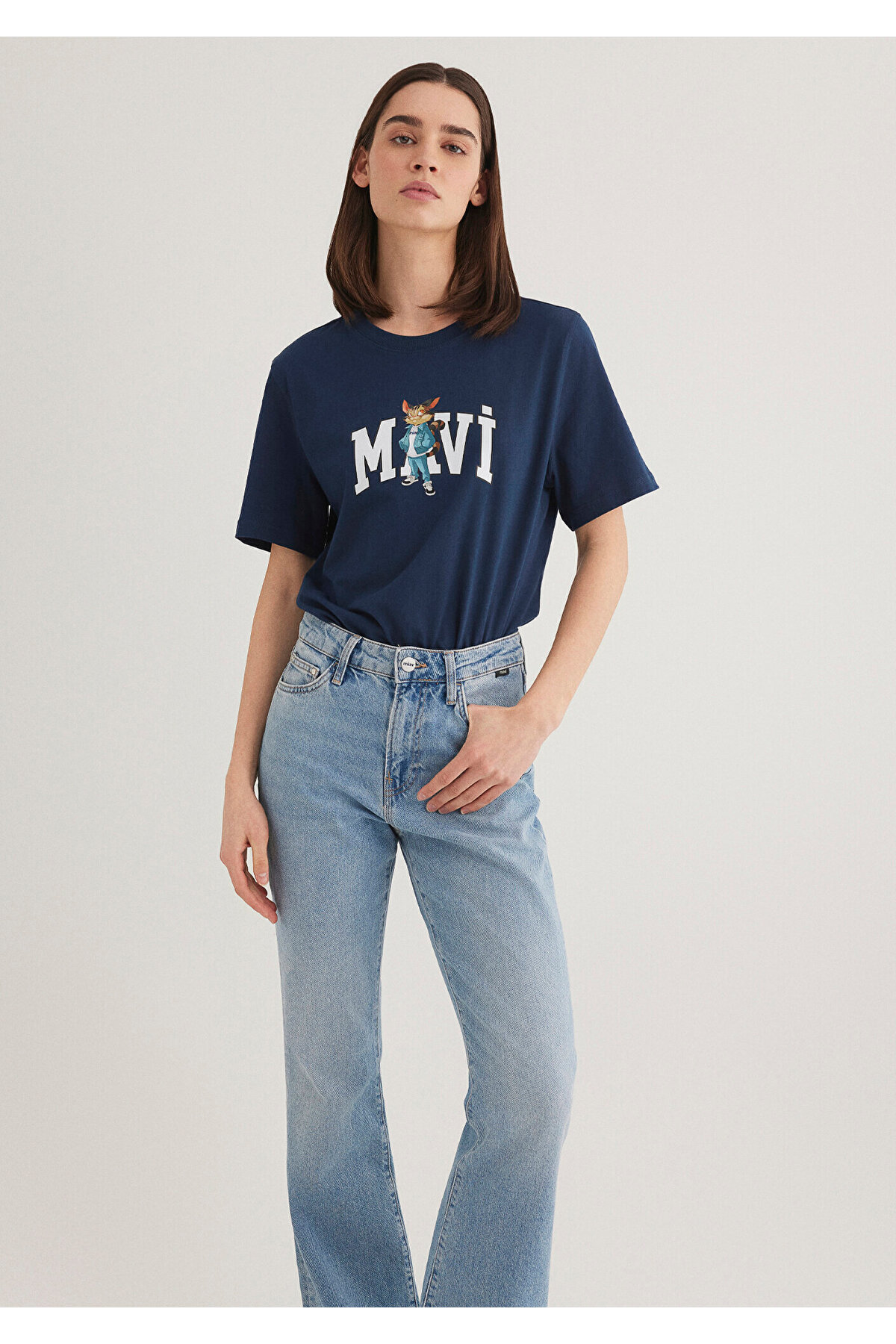 Mavi-Cat Logo Printed Navy Blue T-Shirt Regular Fit 1613282 -82454 1