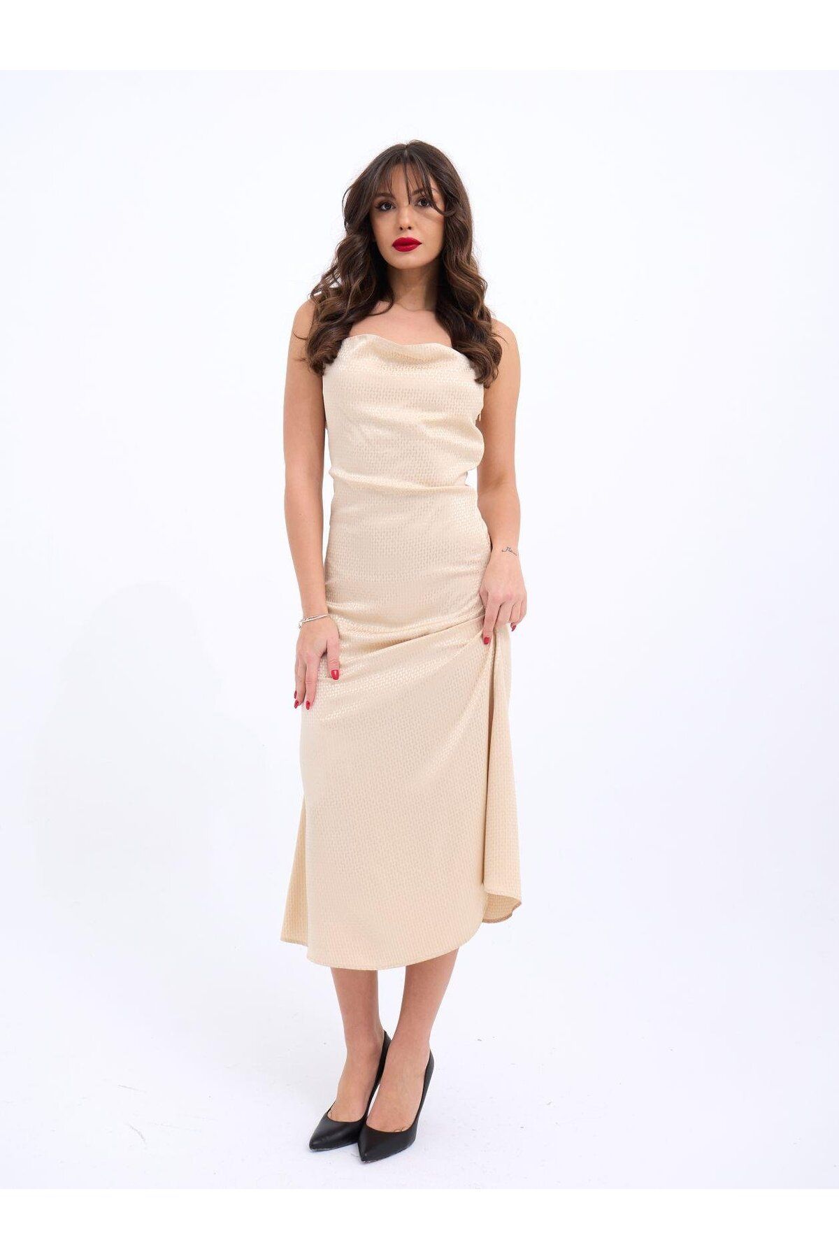 TUA MODA TUA MODA 6840 ELBİSE-BEJ