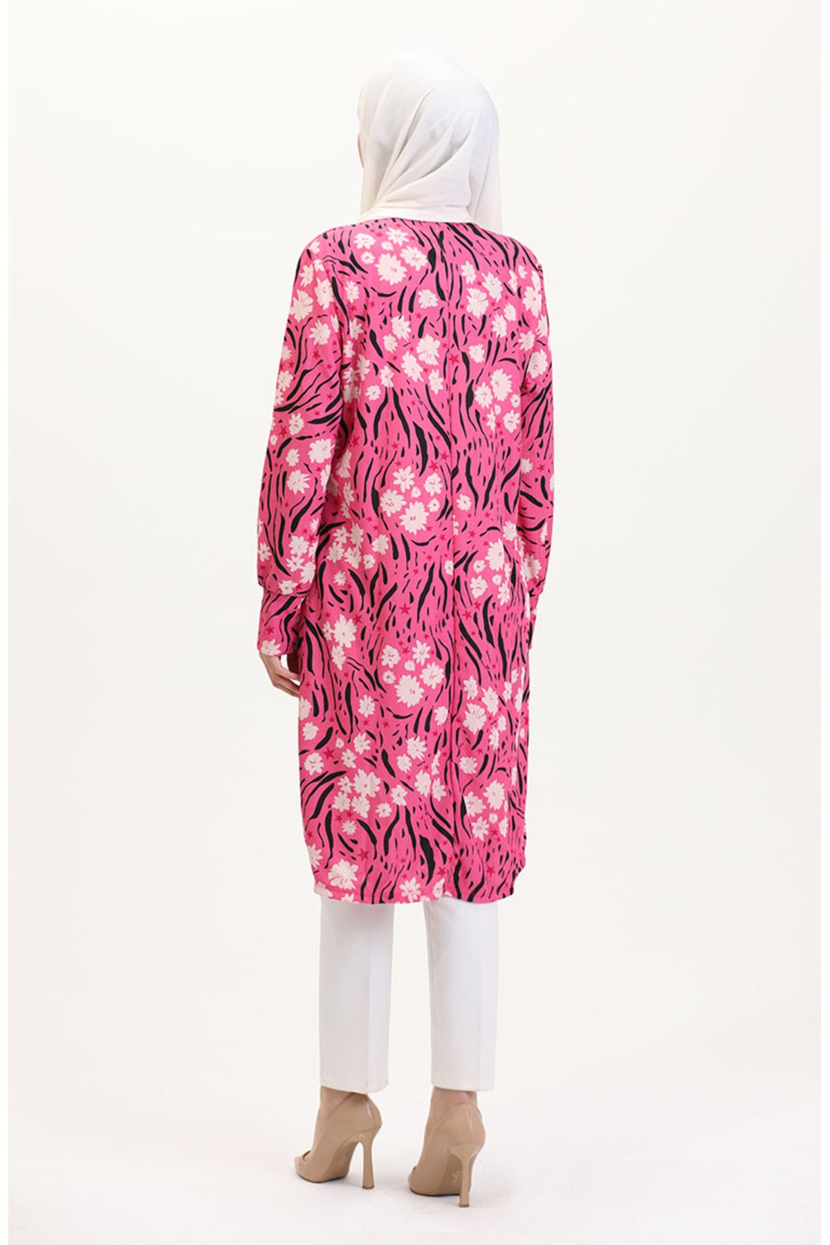 sefamerve-Large Size Patterned Tunic 1129-01 Fuchsia 5