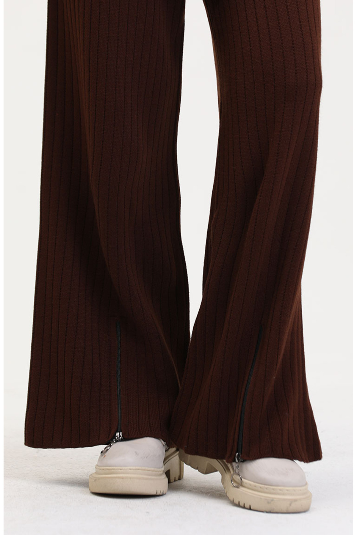 sefamerve-Zippered Leg Knitwear Set - Brown 11030-02 4