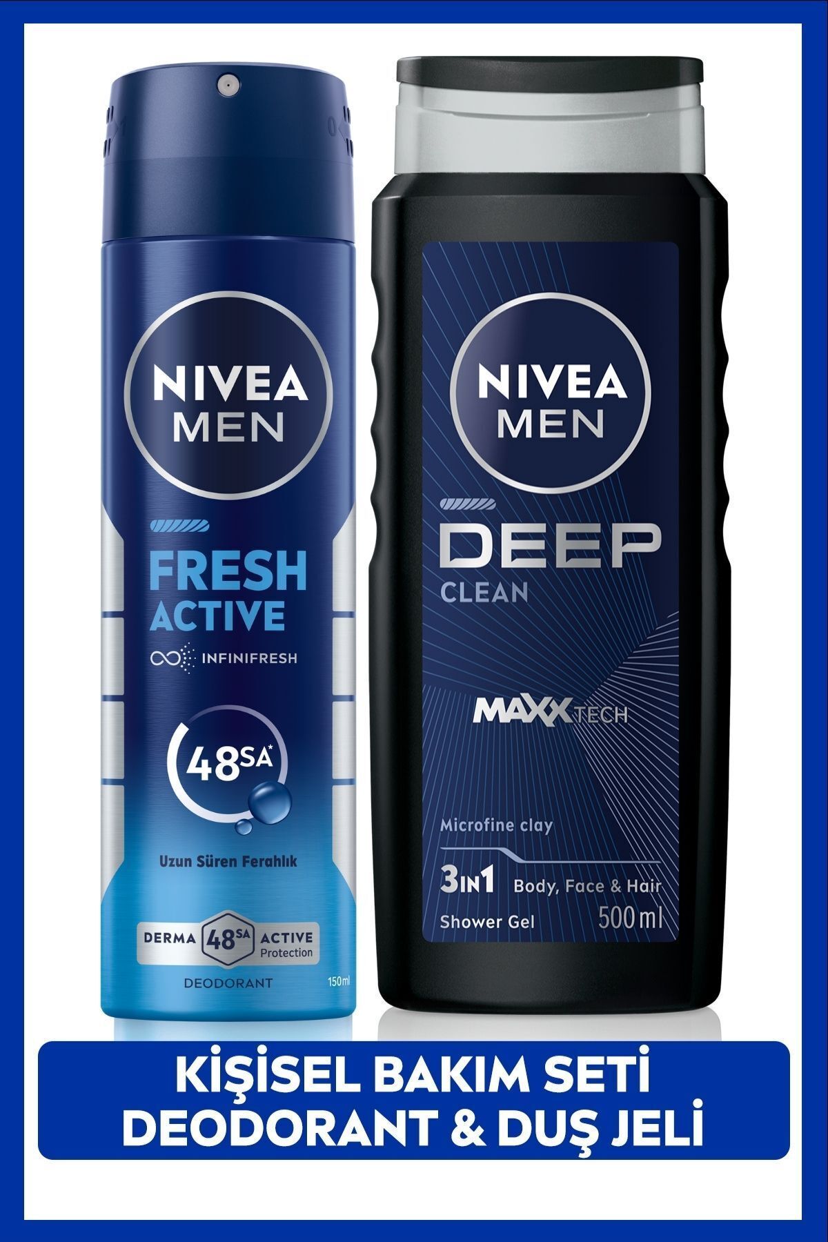 ژل دوش مردانه Deep Dimension 500ml و اسپری دئودورانت Fresh Active 150ml، ست جهیزیه داماد NIVEA