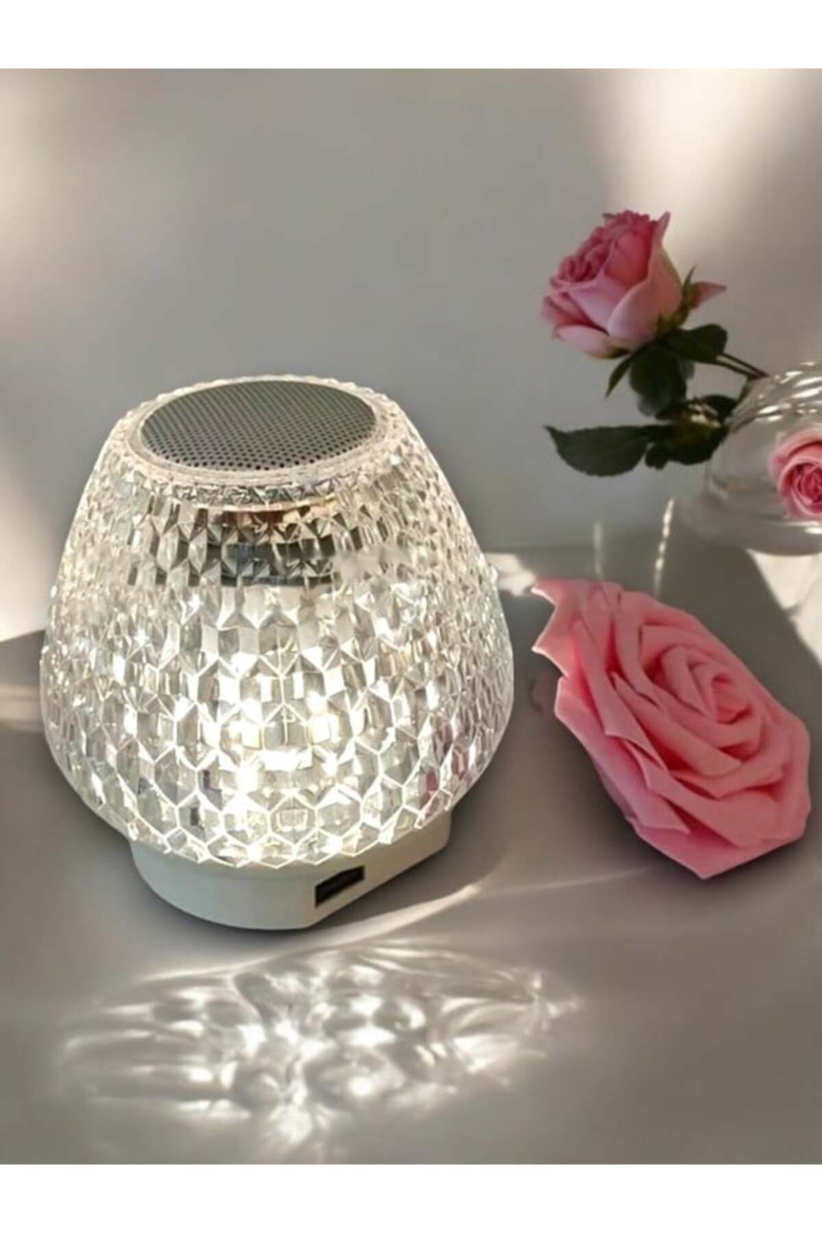 FTA TİCARET G5 Kristal Şarjlı Masa Lambası - 7 Renk Gece Lambası ve Bluetooth Hoparlör