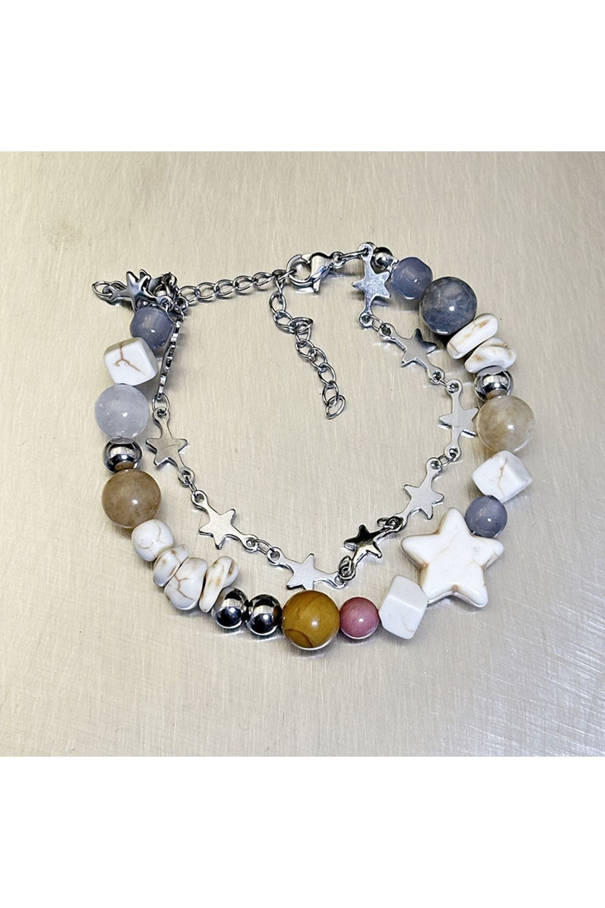 Choice-star Bohemian Natural Stone Beaded Bracelet For Girls Handmade Star Monster Cat Multi-layer Pendant 1