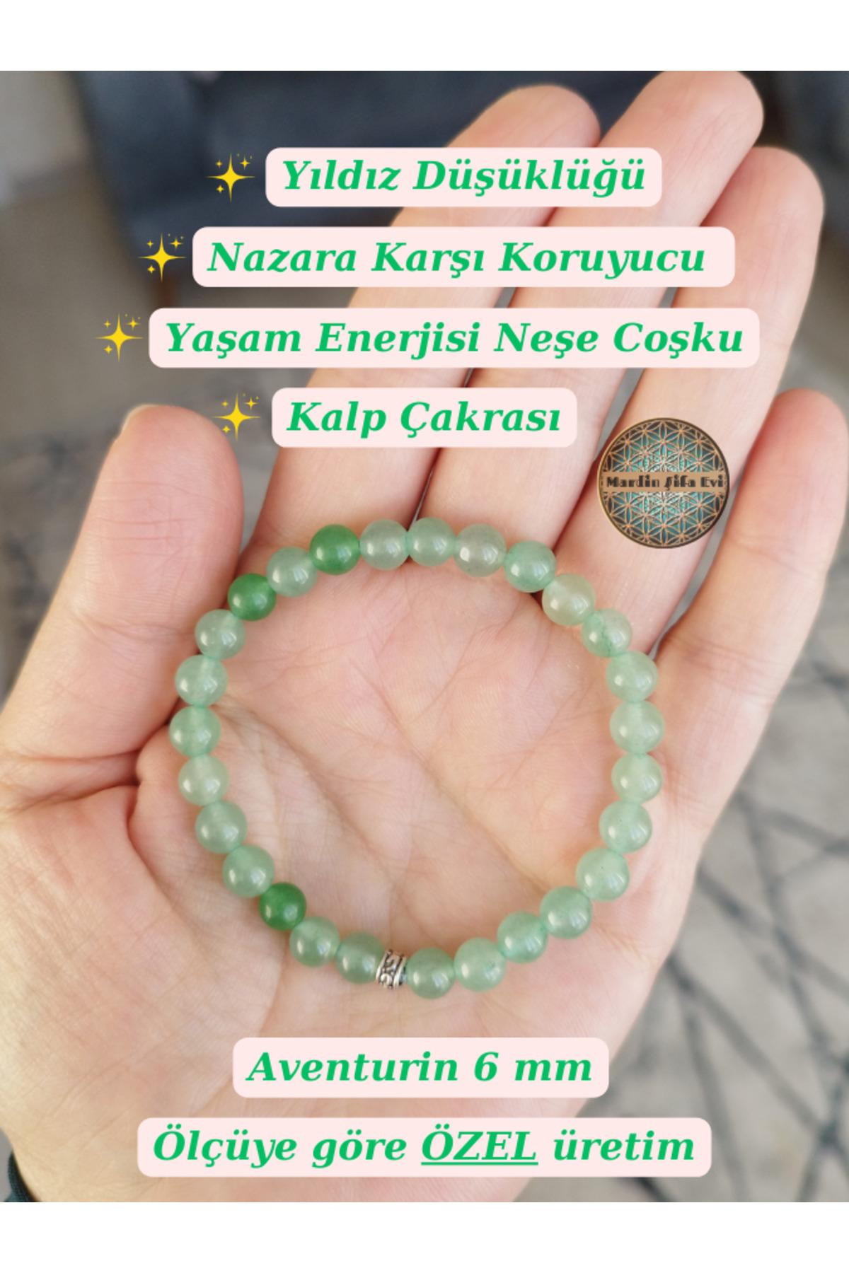Doğaltaş Aventurin Misina Bİleklik (6 mm Küre)