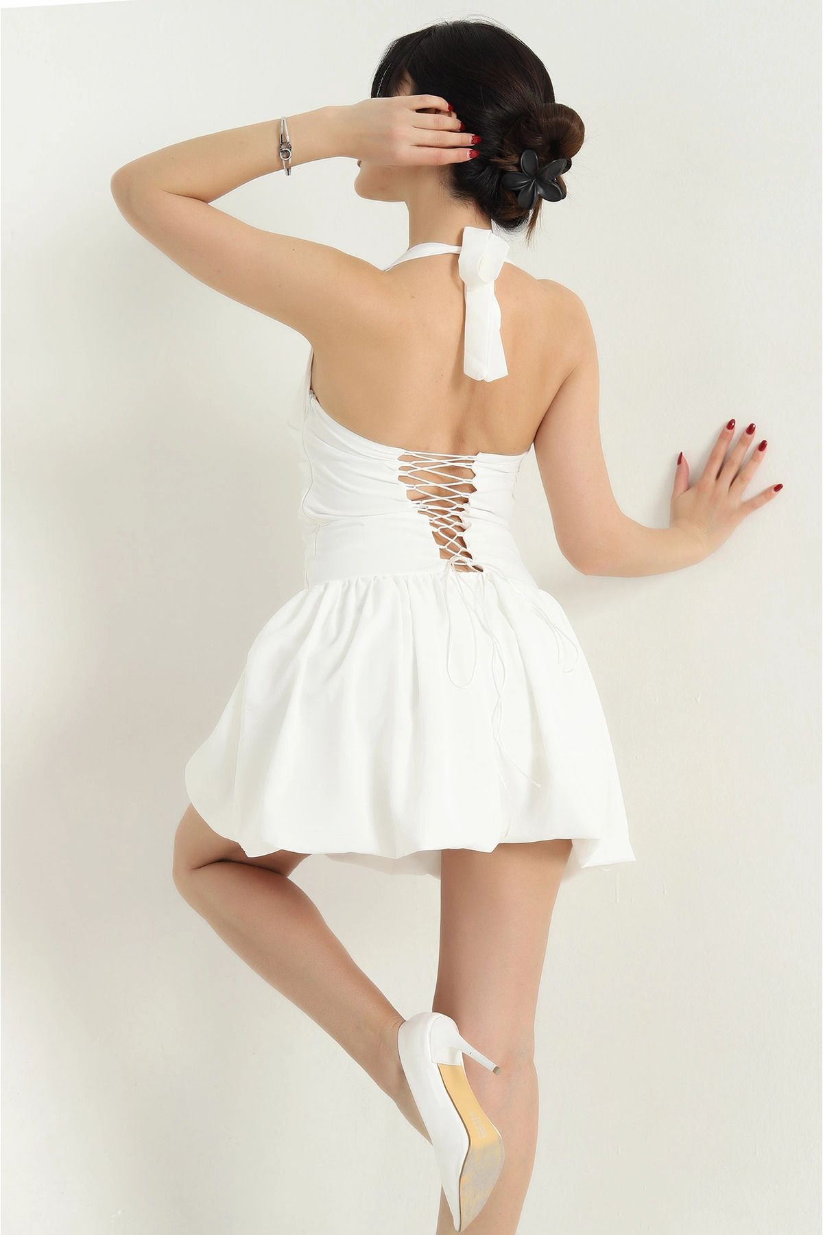 vuvutasarım-New Season White Stella Jesicca Dress with Shorts 4