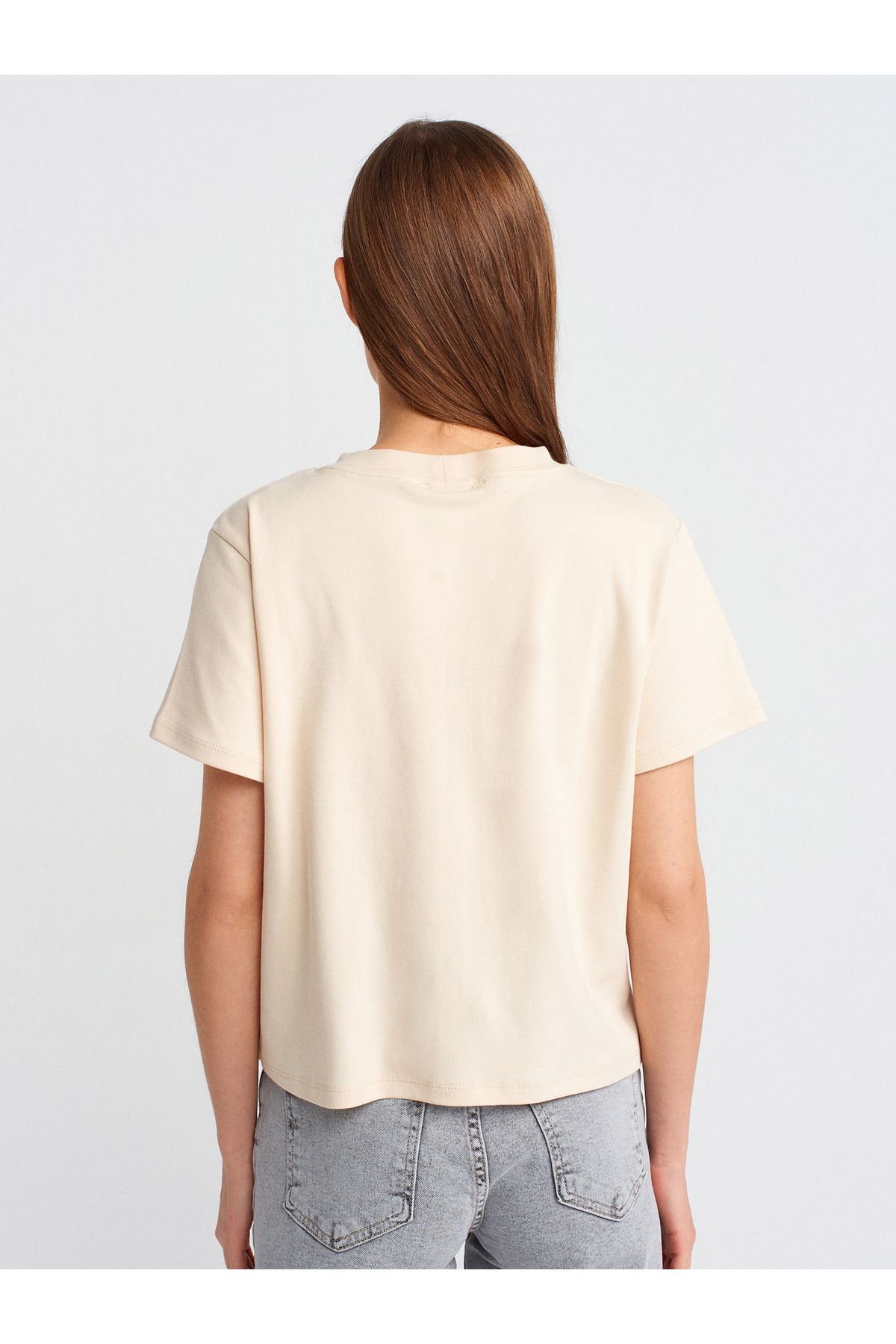 Dilvin-30584 Tricou din bumbac cu gât crew-Stone 2