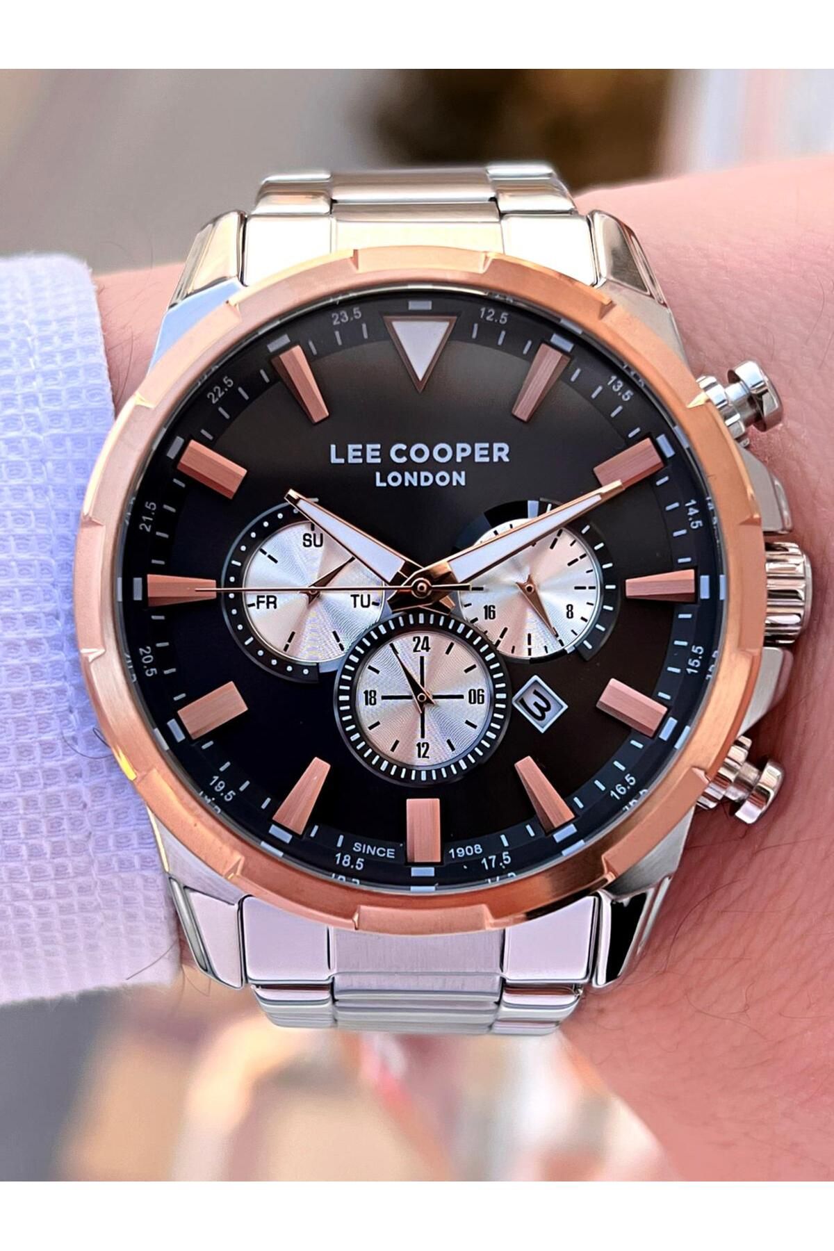 Lee Cooper-ساعة يد رجالية - سوار فولاذي - 50 طن متري مقاومة للماء بمينا نشط FBLC.07385.560 2