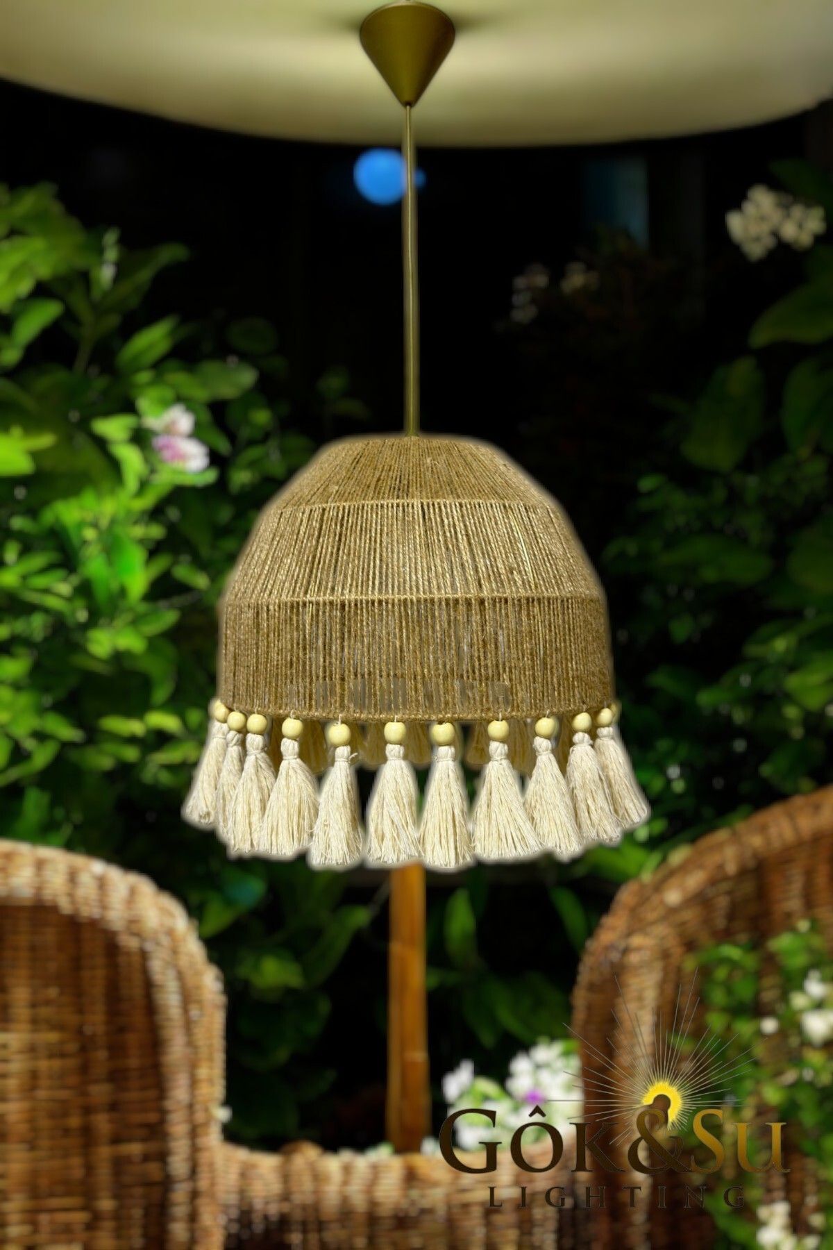 Göksu Lighting-Thin Jute Chandelier - Rustic, Bohemian, Wicker, Macrame and Tassel Chandelier 3