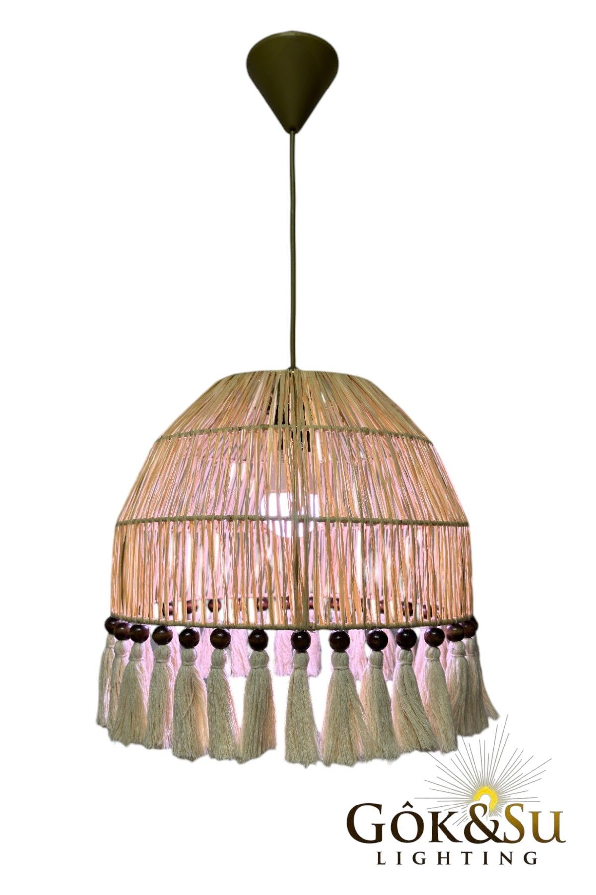 Göksu Lighting-ثريا رقيقة من الجوت - ريفي، بوهيمي، خوص، مكرامية، ثريا معنقدة 5