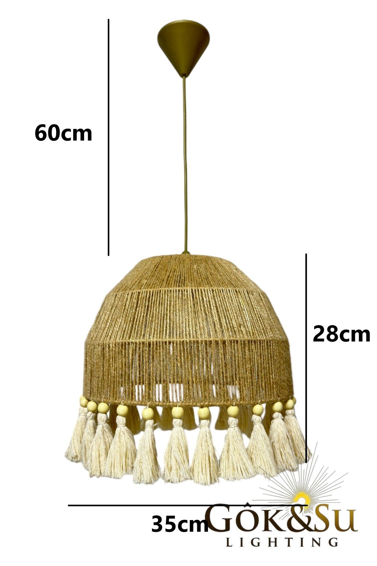 Göksu Lighting-Thin Jute Chandelier - Rustic, Bohemian, Wicker, Macrame and Tassel Chandelier 7
