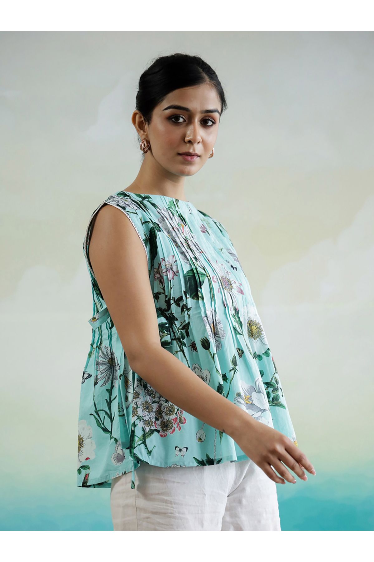 Sanskrutihomes By Styli-Floral Print Cotton Boat Neck Top 5