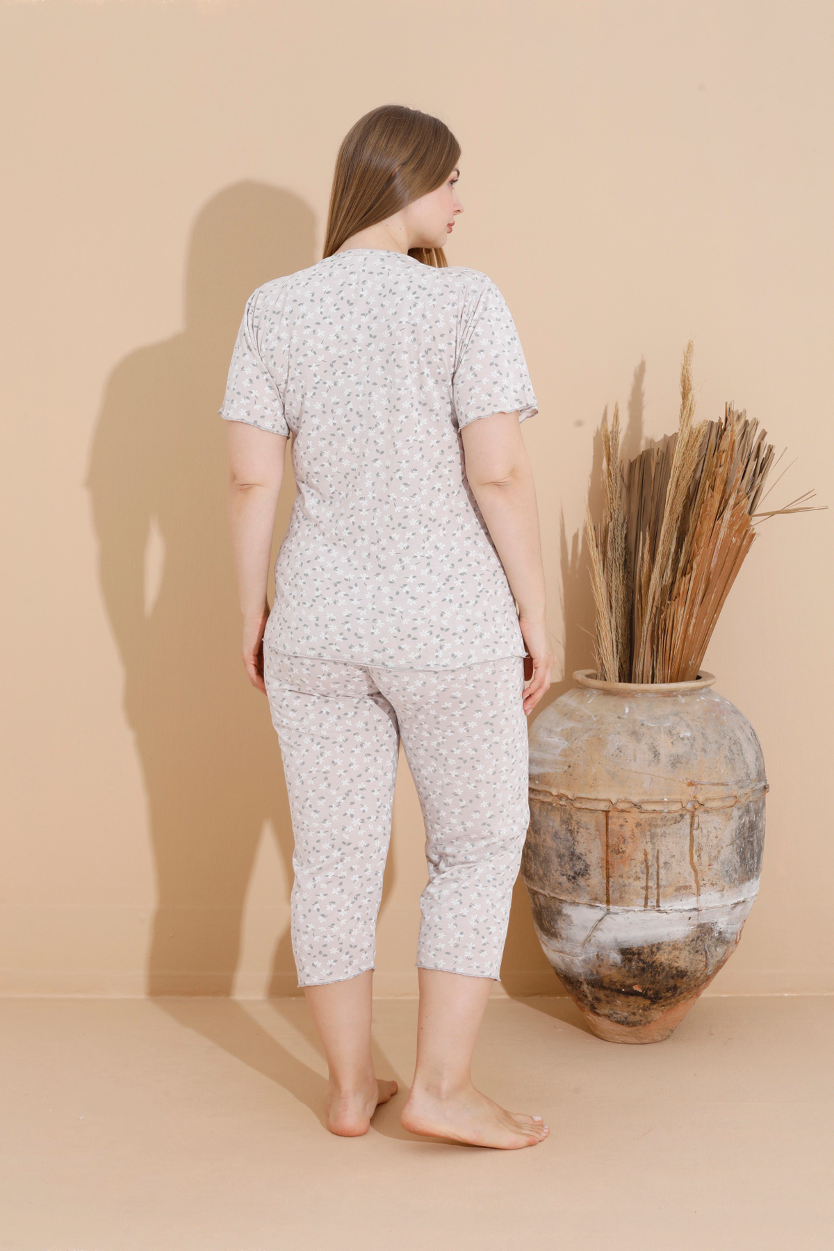 SEBOTEKS-100% Cotton Short Sleeve Capri Plus Size Women's Pajamas Set 10940 4