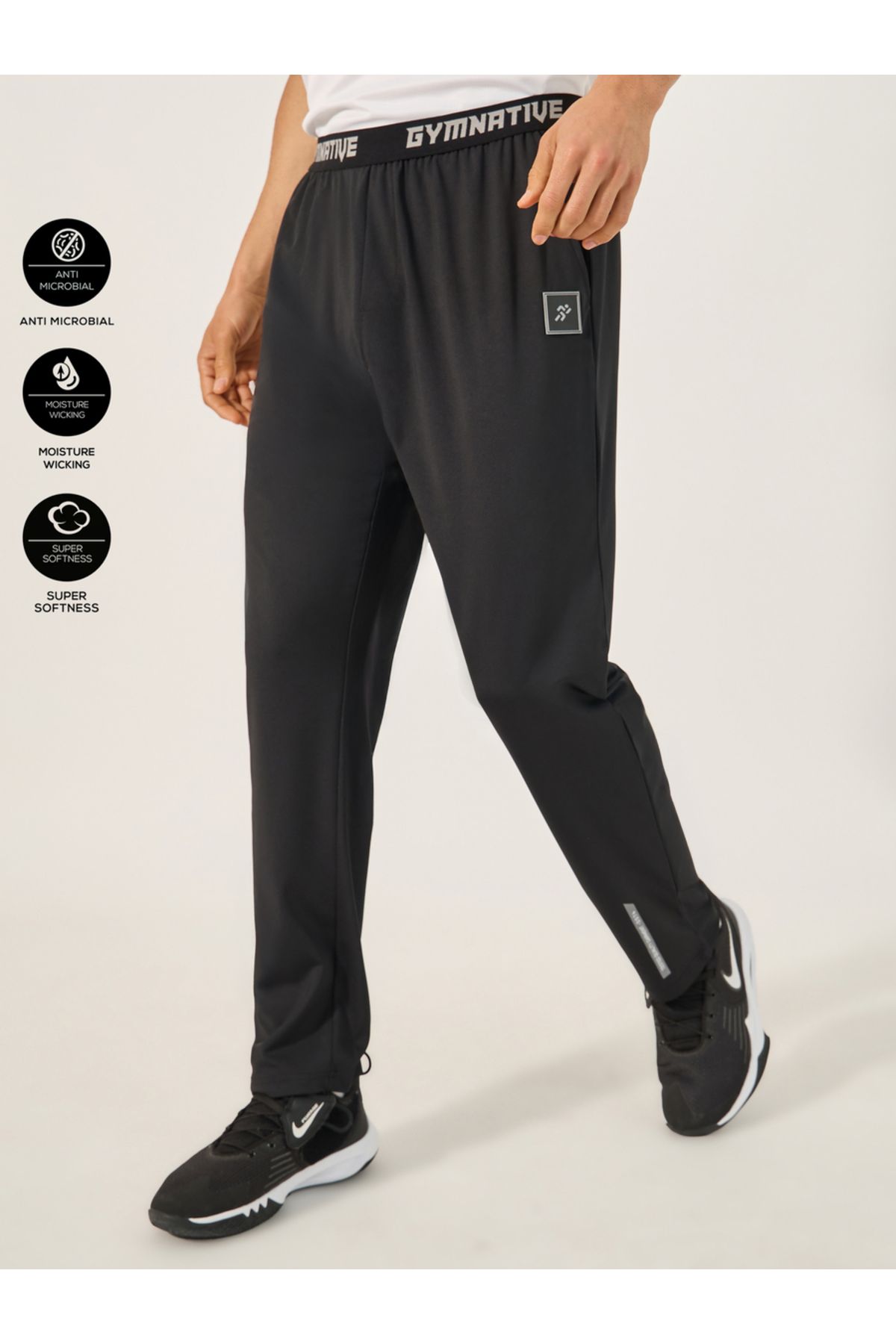 Styli-Slim Fit Badge Detail Track Pants with Printed Waistband 1