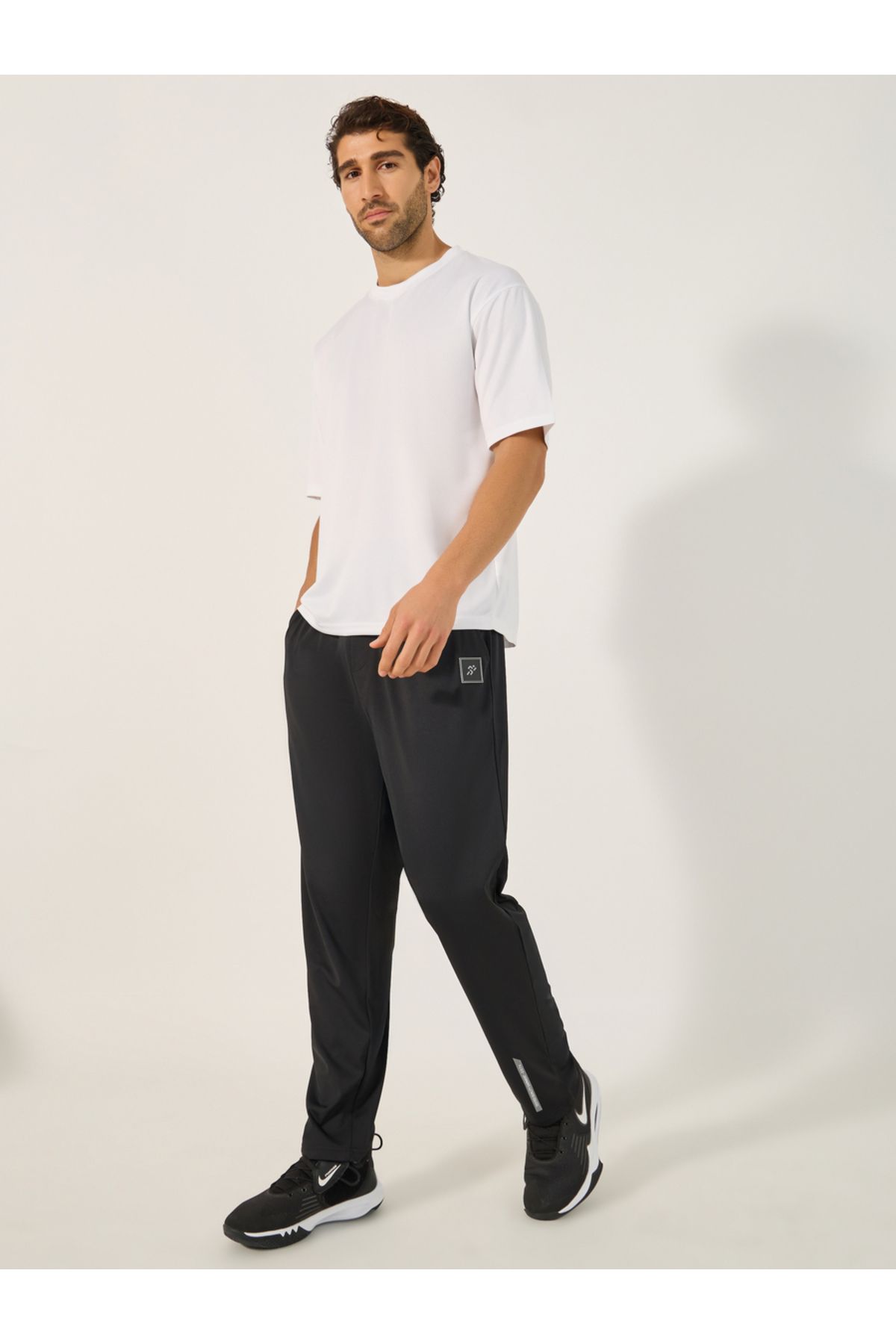 Styli-Slim Fit Badge Detail Track Pants with Printed Waistband 2