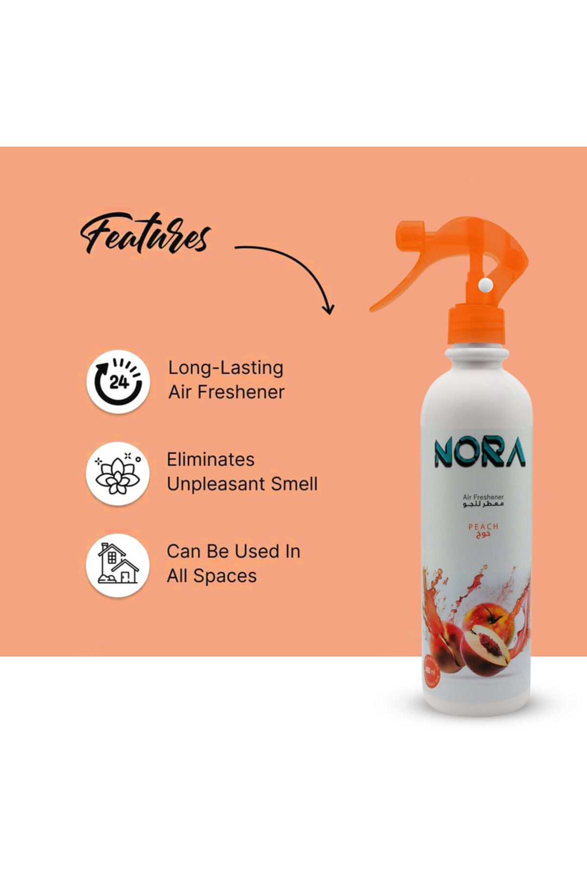 Nora-Peach Air Freshener Spray 460ML Long-Lasting Fresh Scent for Home and Office 5