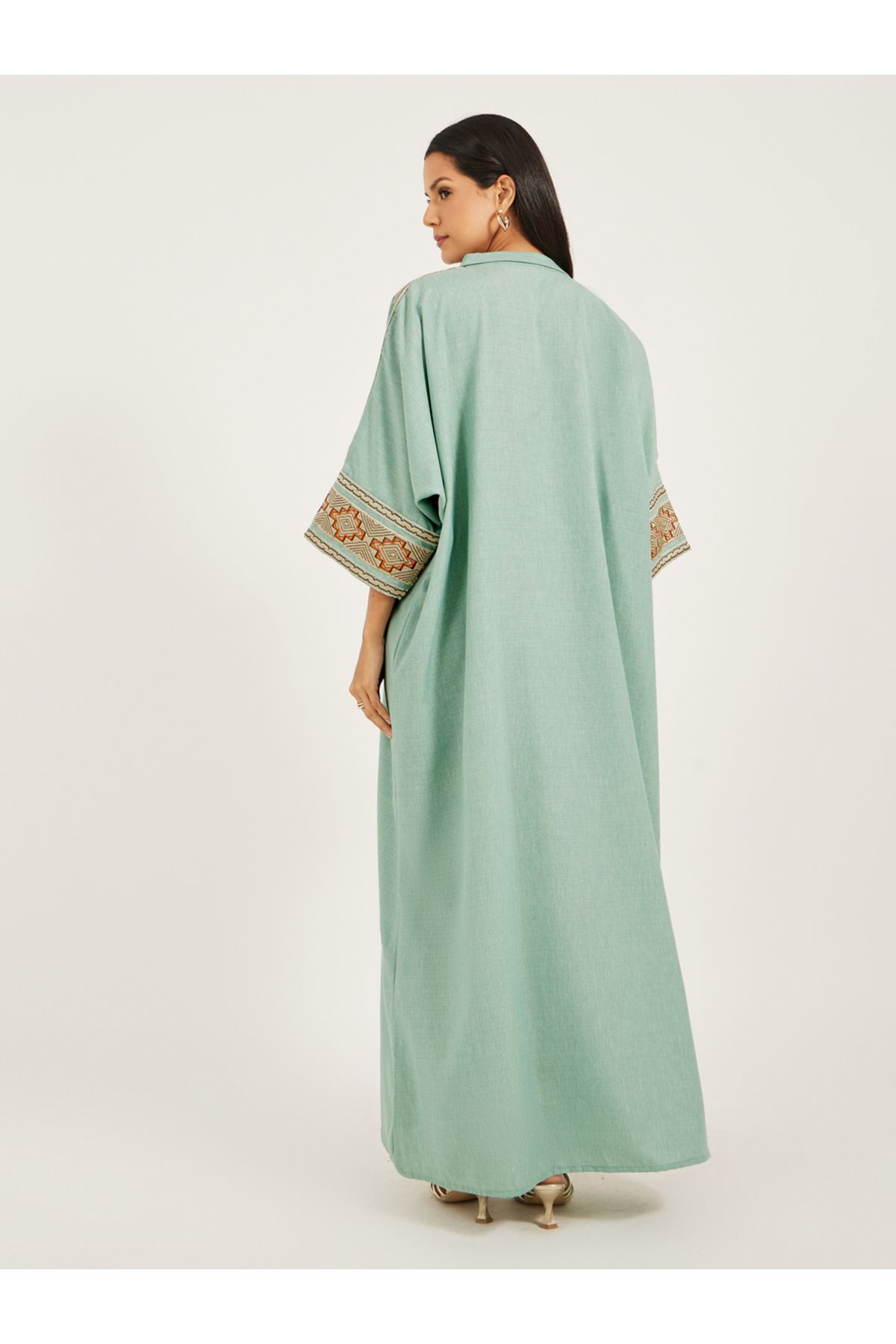Maxim Creation By Styli-Embroidered Notch Neck A-Line Kaftan 5