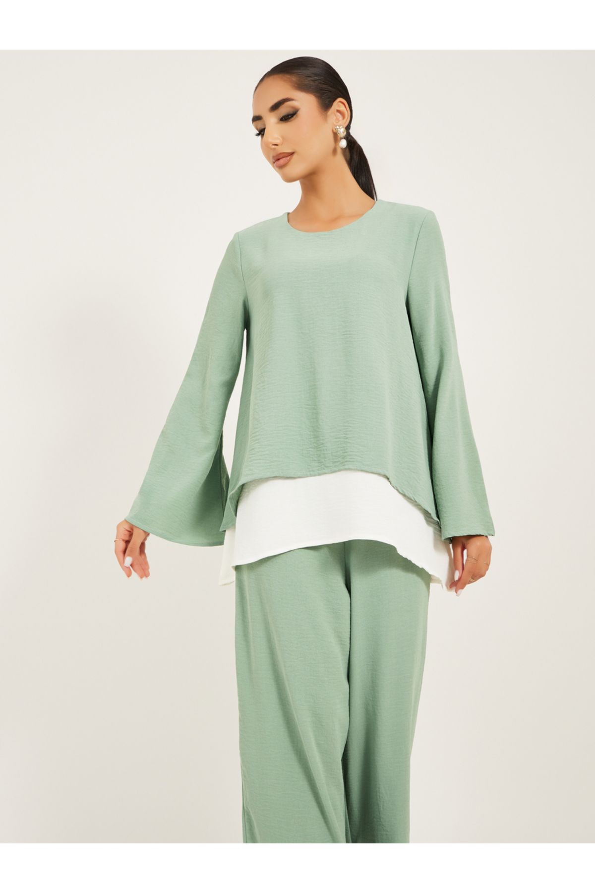 Styli-Wide leg pants and long top modest set 3