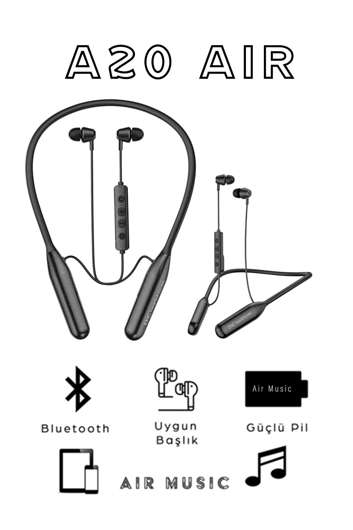 Air Music A20 150 saat Şarjli Oyun modlu Mikrofonlu Boyun Bantlı Bluetooth Kulaklik