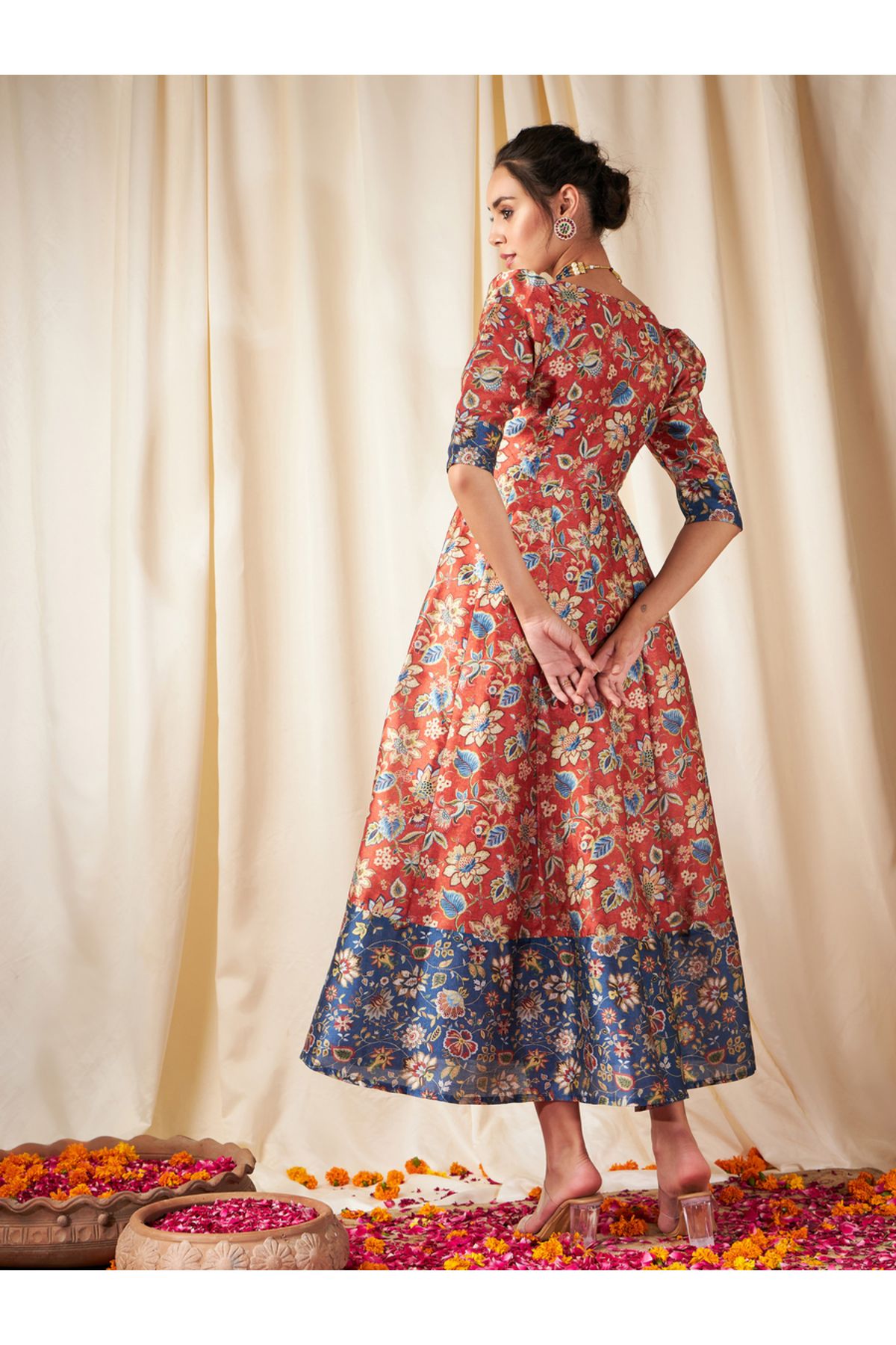 Sassafras By Styli-Floral All Over Print A-Line Midi Dress 5