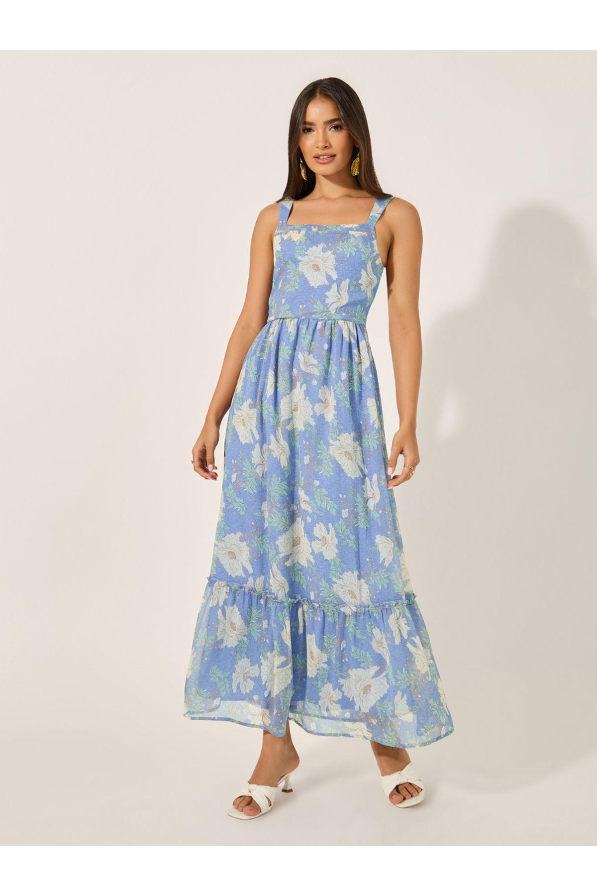 Styli-Floral Printed Sleeveless A-line Maxi Dress 1