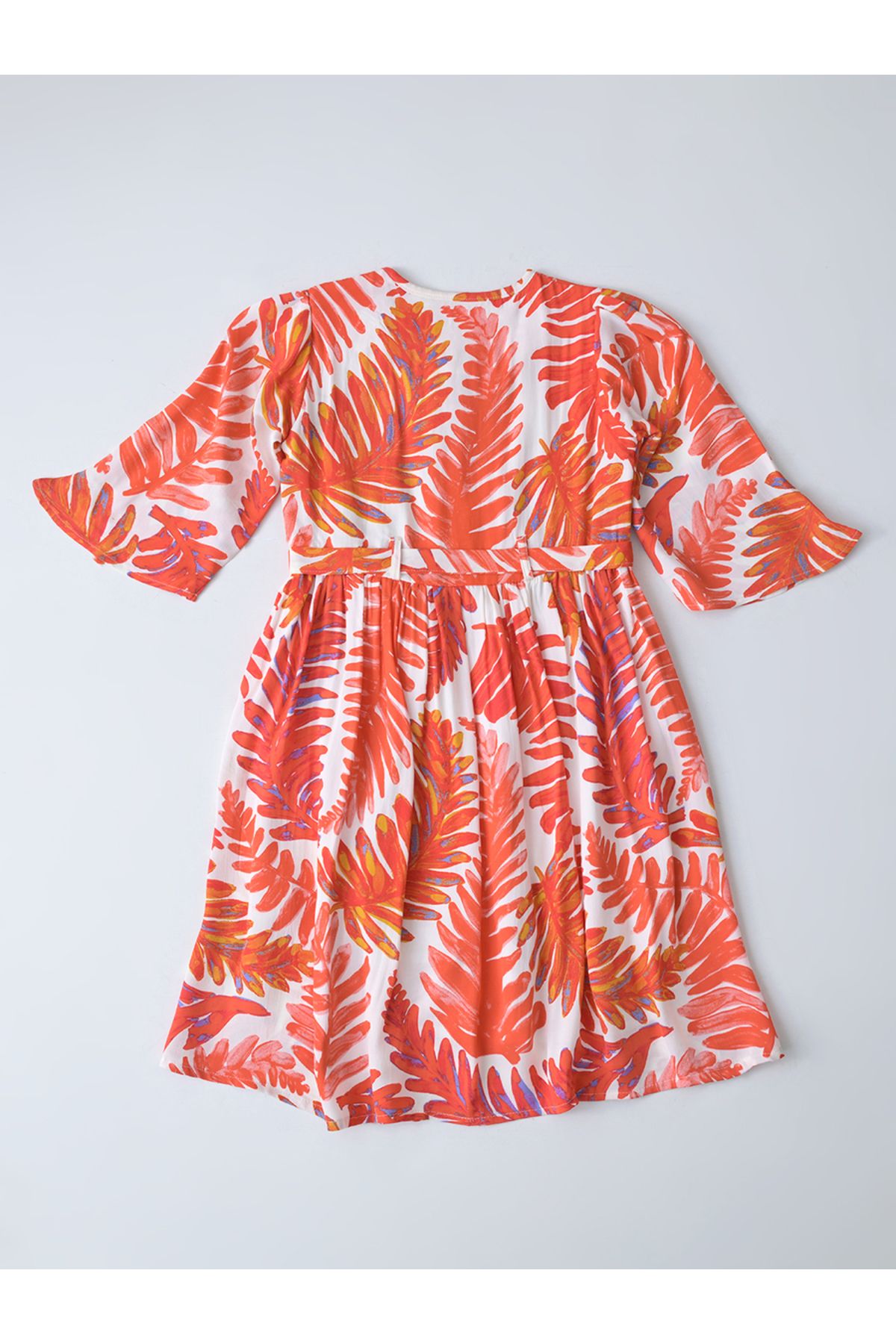 Bella Moda By Styli-All-Over Print Fit and Flare Round Neck Dress with Long Sleeves 3