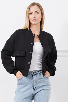 Genel Markalar Çift Cepli Çıtçıtlı Ceket Siyah