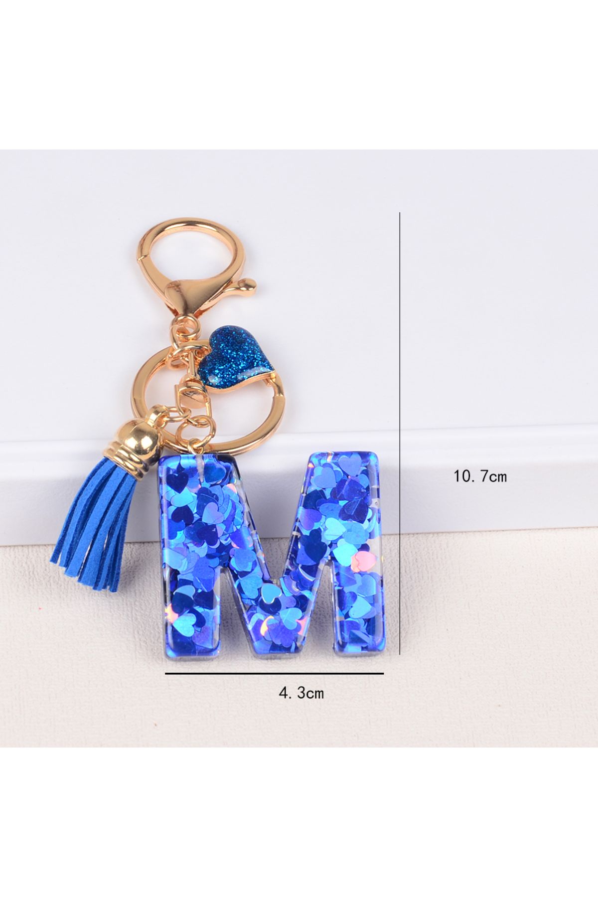 Choice-M 26 Letter Key buckle Pendant with Blue Tassel Alloy Love Fashion Girls Handbag Glitter Gradient R. 1