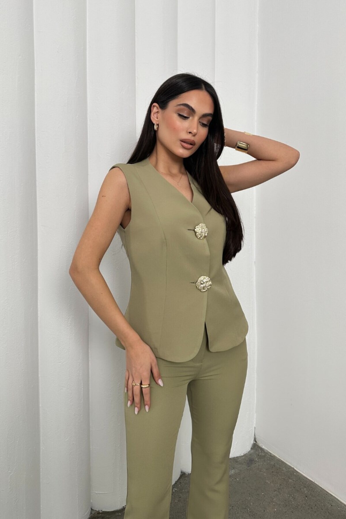 msm fashion-Stílusos gombos részletes női alsó felső öltöny - mellény nadrág és I kit 5