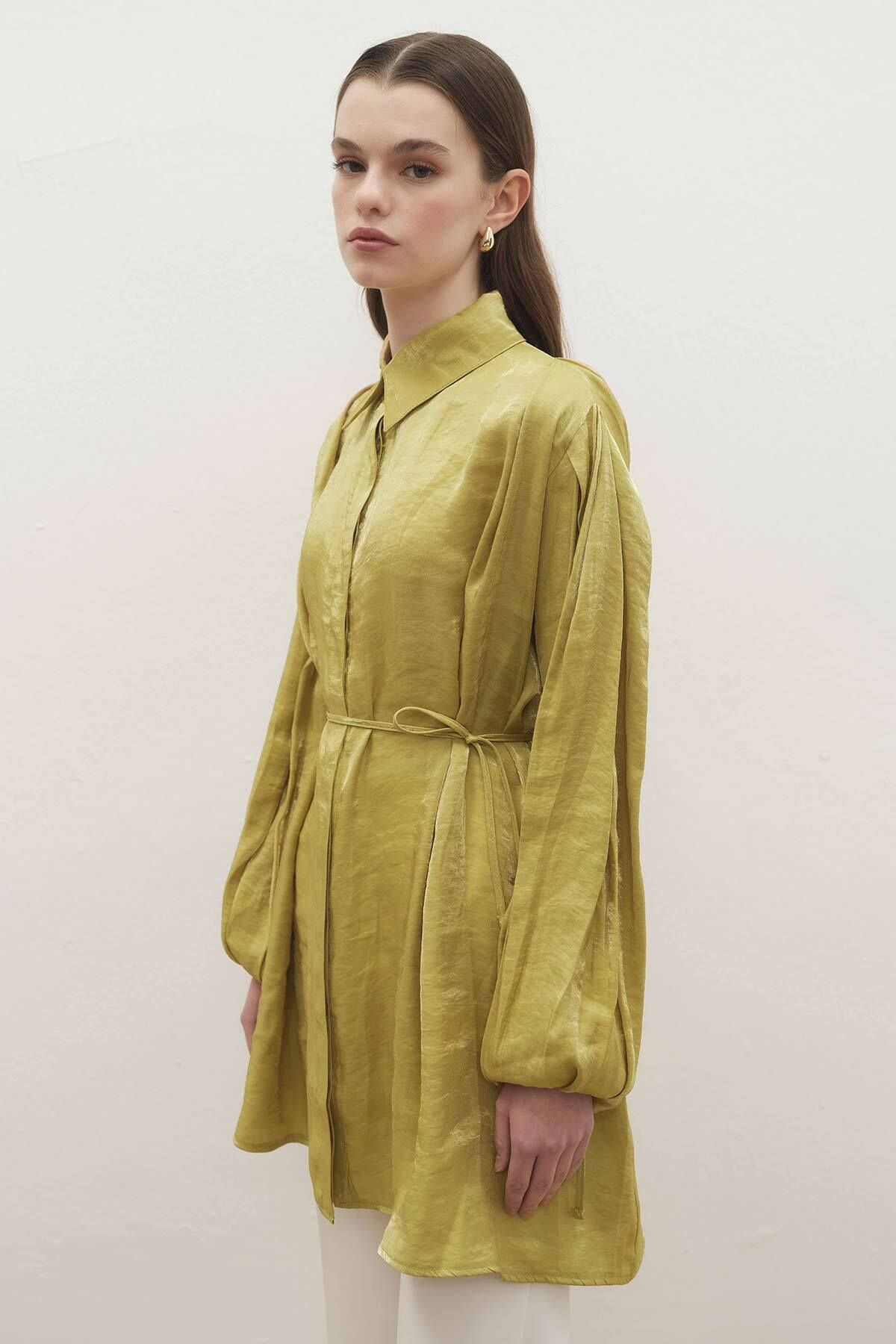 Hooopstore-Creon Satin Look Olive Shirt 4