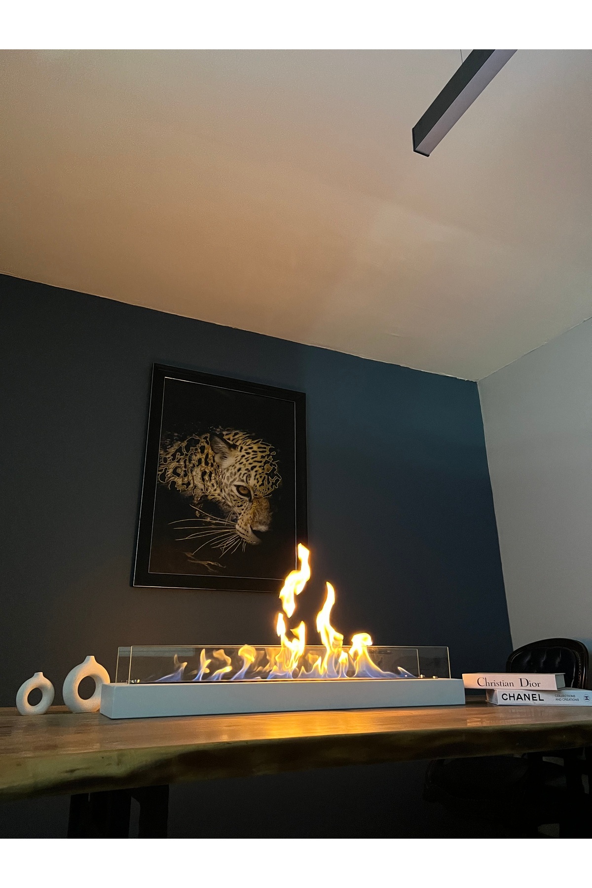 Trihome Bayaz Mega Boy Masa Üstü Bigflame Lüx Masa Üstü, Köşe Bioethanol Büyük Şömine Metal Dekoratif Şömine