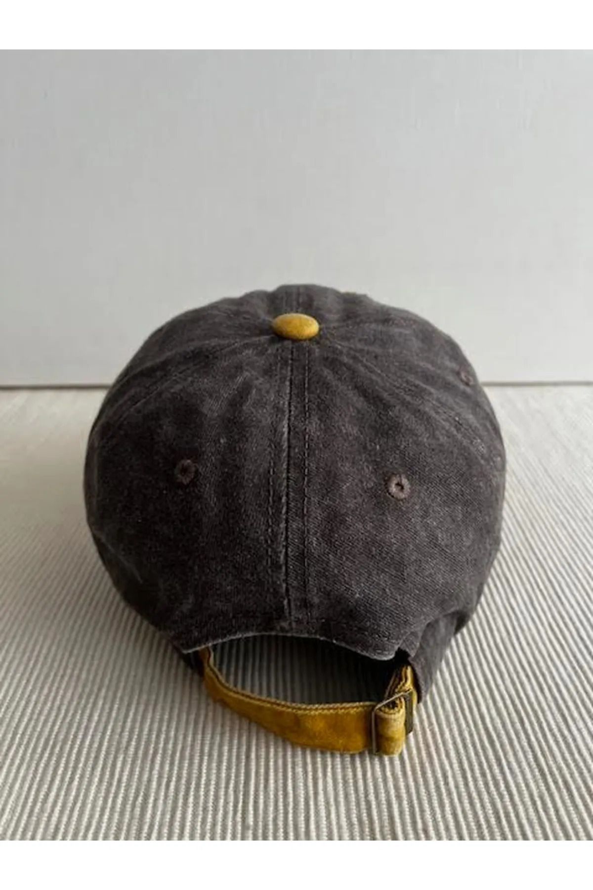 ergül çanta-Original the Black Embroidered Washed Tumbled Model Adjustable Unisex Hat from the Back 6