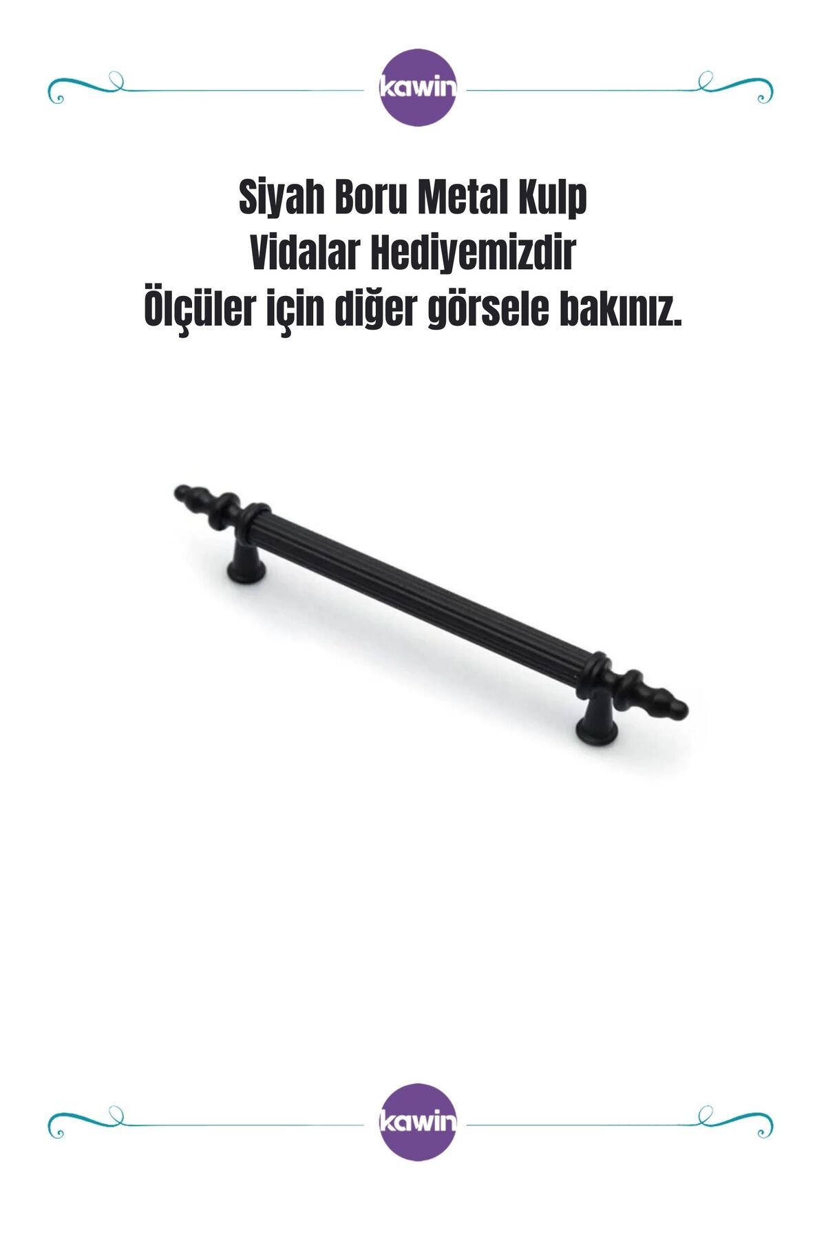 Siyah Kulp 224mm Metal Vidalı - Dolap, Ünite,komodin, Mutfak Dolabı, Vestiyer Kulbu 22 Cm - 23 Cm