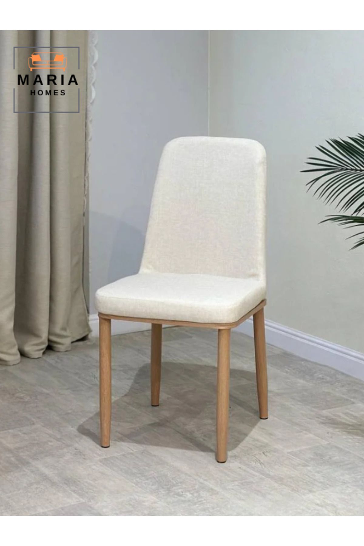 MARIA HOMES-Modern Upholstered Dining Chair – Comfortable Fabric Seat & Wooden Legs 2