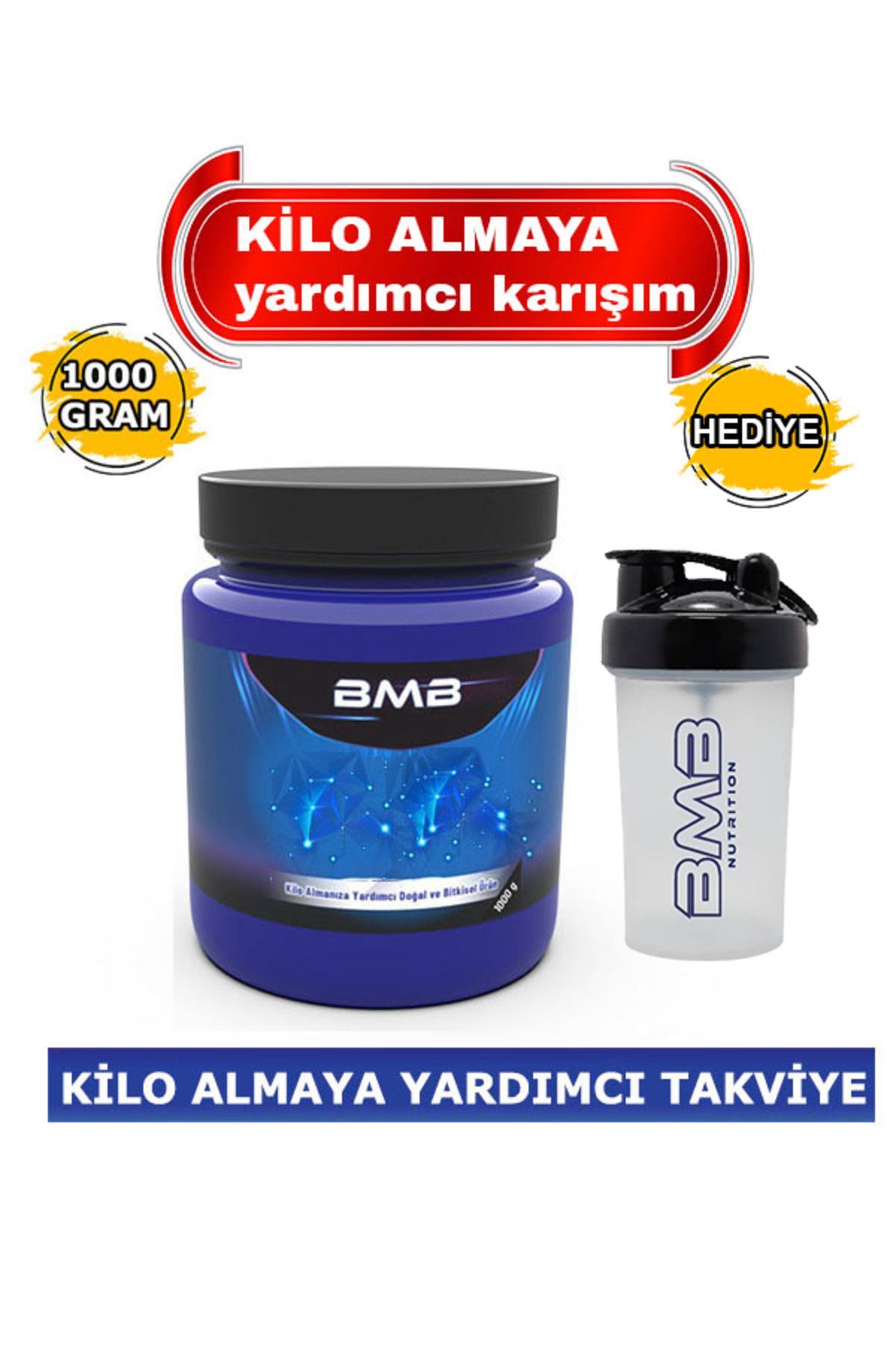 Bmb Hızlı Kilo Almaya Yardımcı Gıda Takviyesi 1000 gr ( 1 Kg ) Shaker Bardak Hediye