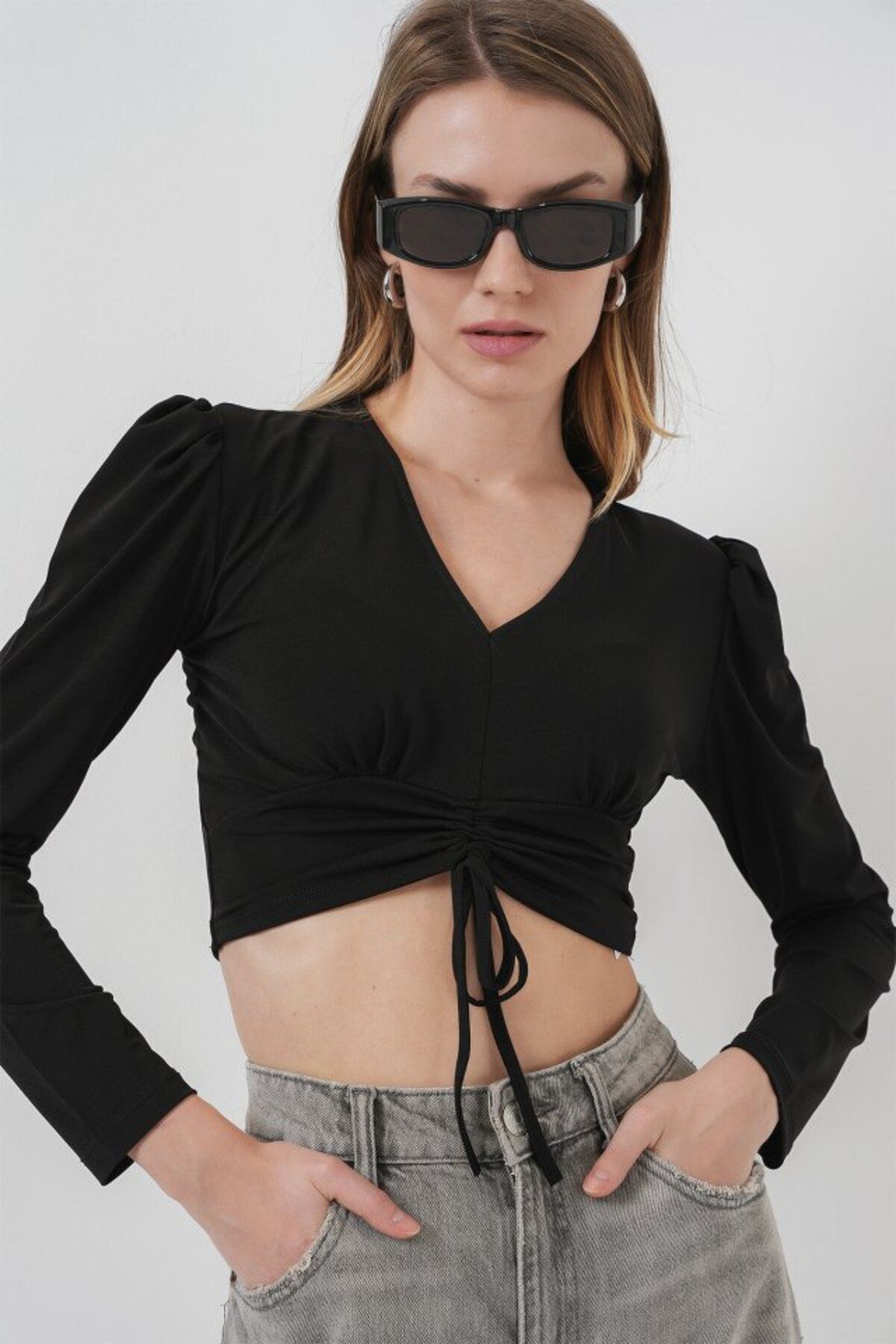 novafems 936 Sandy Crop Bluz - Siyah