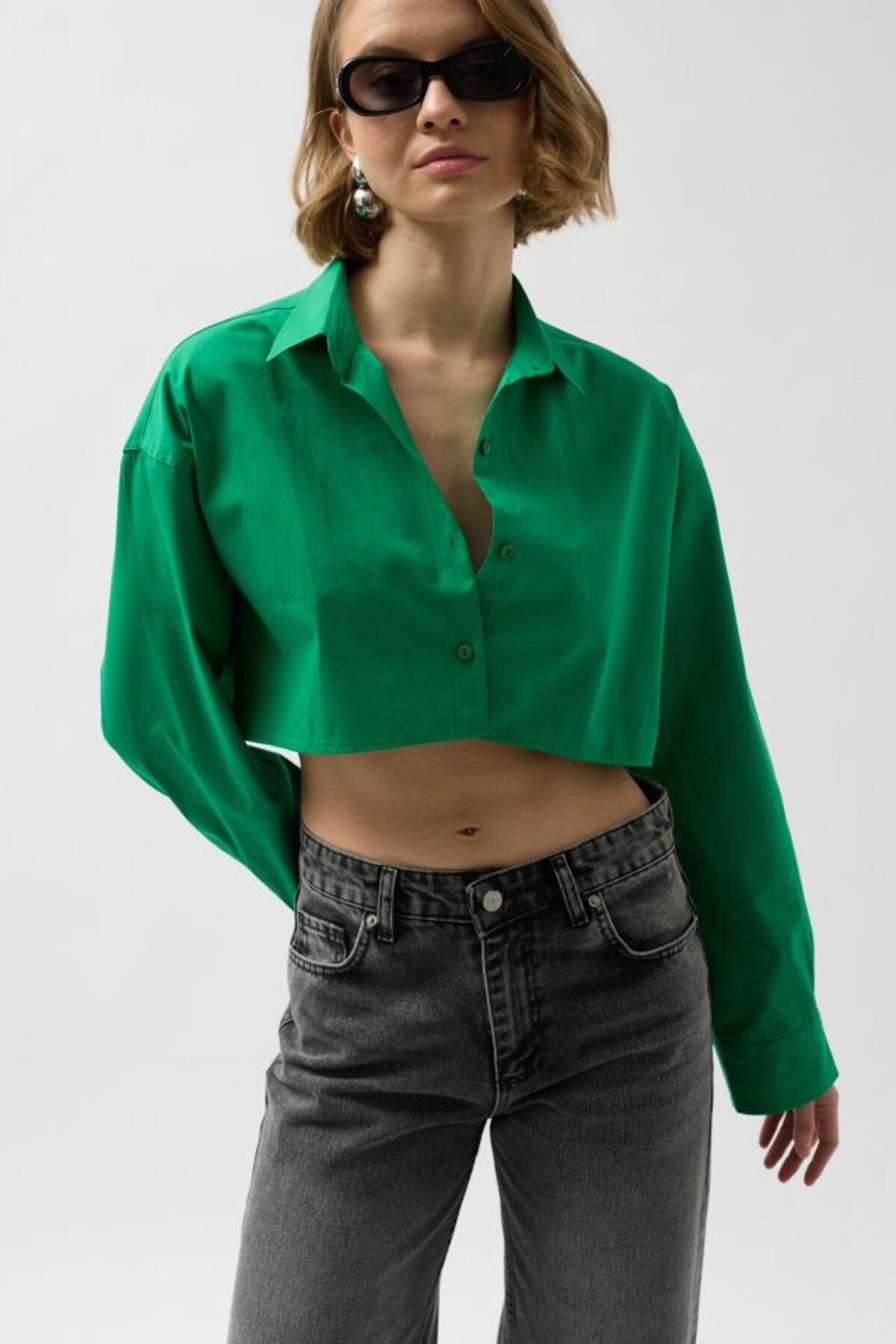 Gökyüzü Moda Crop Oversize Gömlek