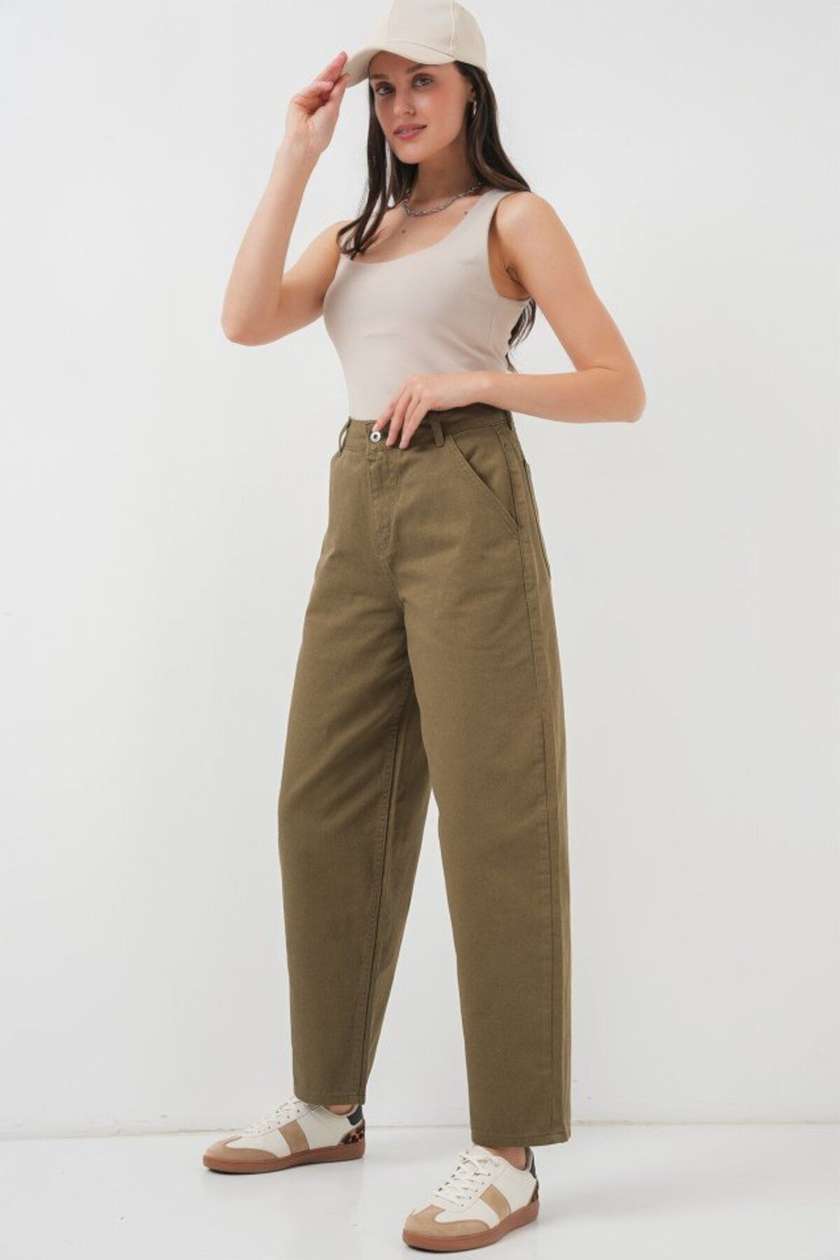 novafems 6703 Yüksek Bel Kot Pantolon - Haki
