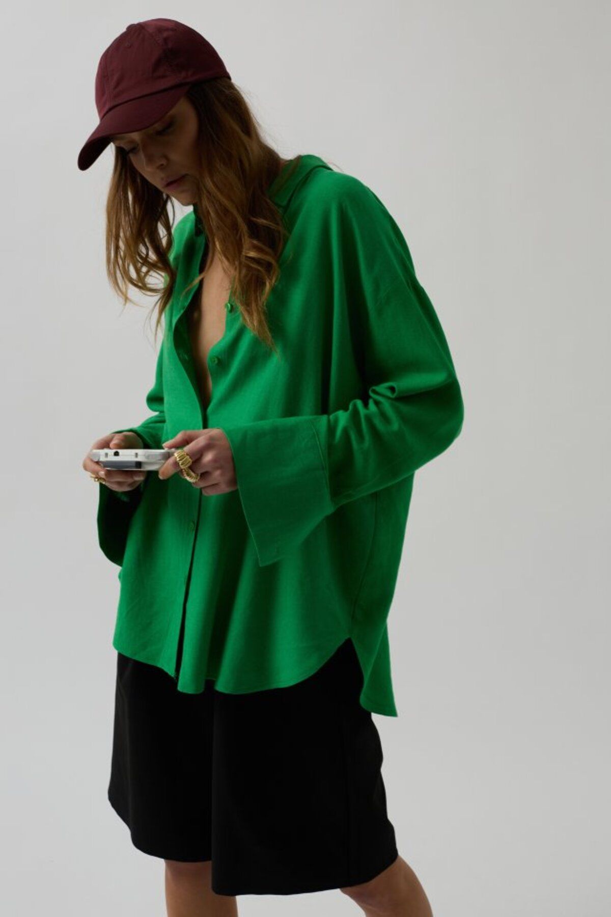 Gökyüzü Moda Oversize Keten Gömlek