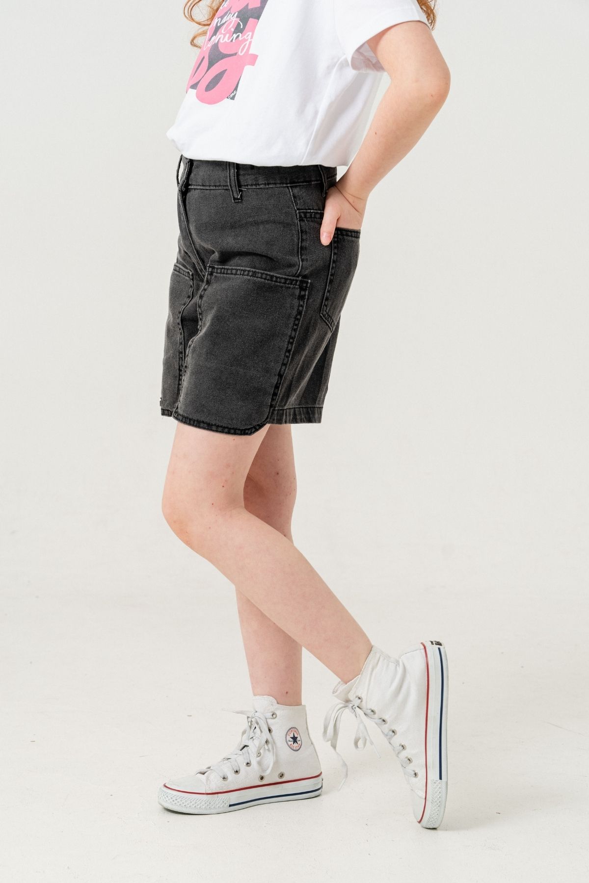 GİYİCEM TEKSTİL-Girl's Top Pocket Denim Shorts 2857 2