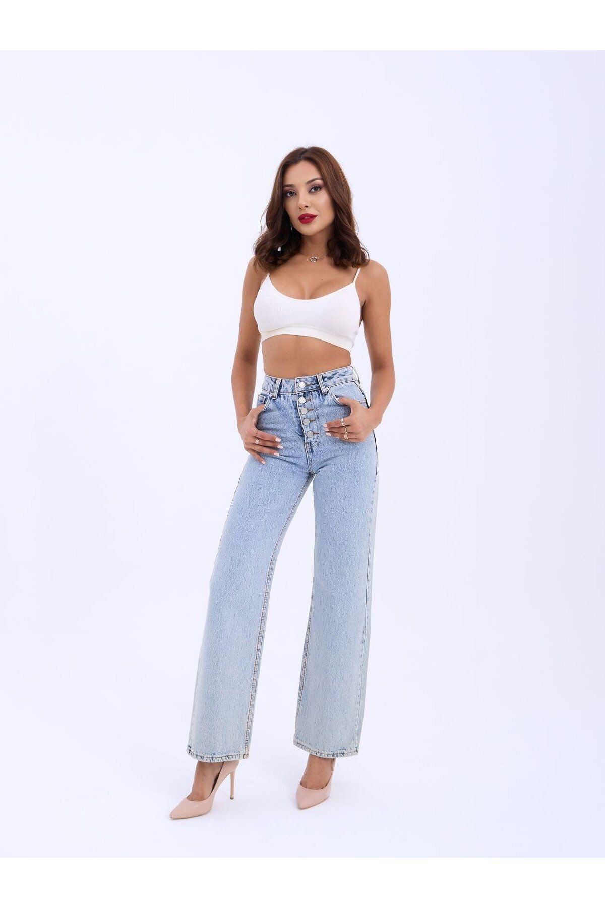 Meleners 5171 DENİM BUTTONED WIDE KEG-AÇIK MAVİ