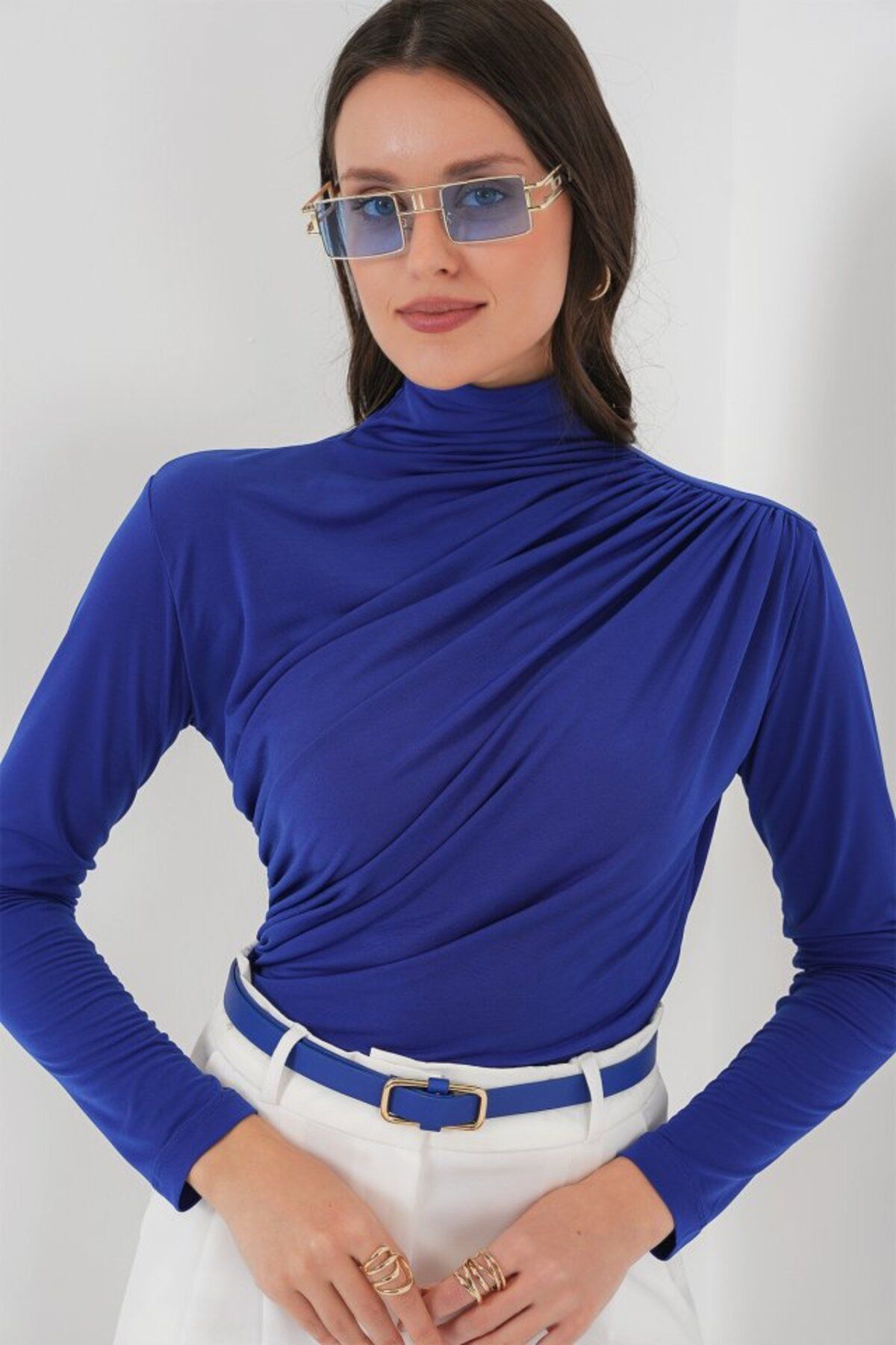 Albayrak 925 Büzgü Detaylı Sandy Bluz - Saks