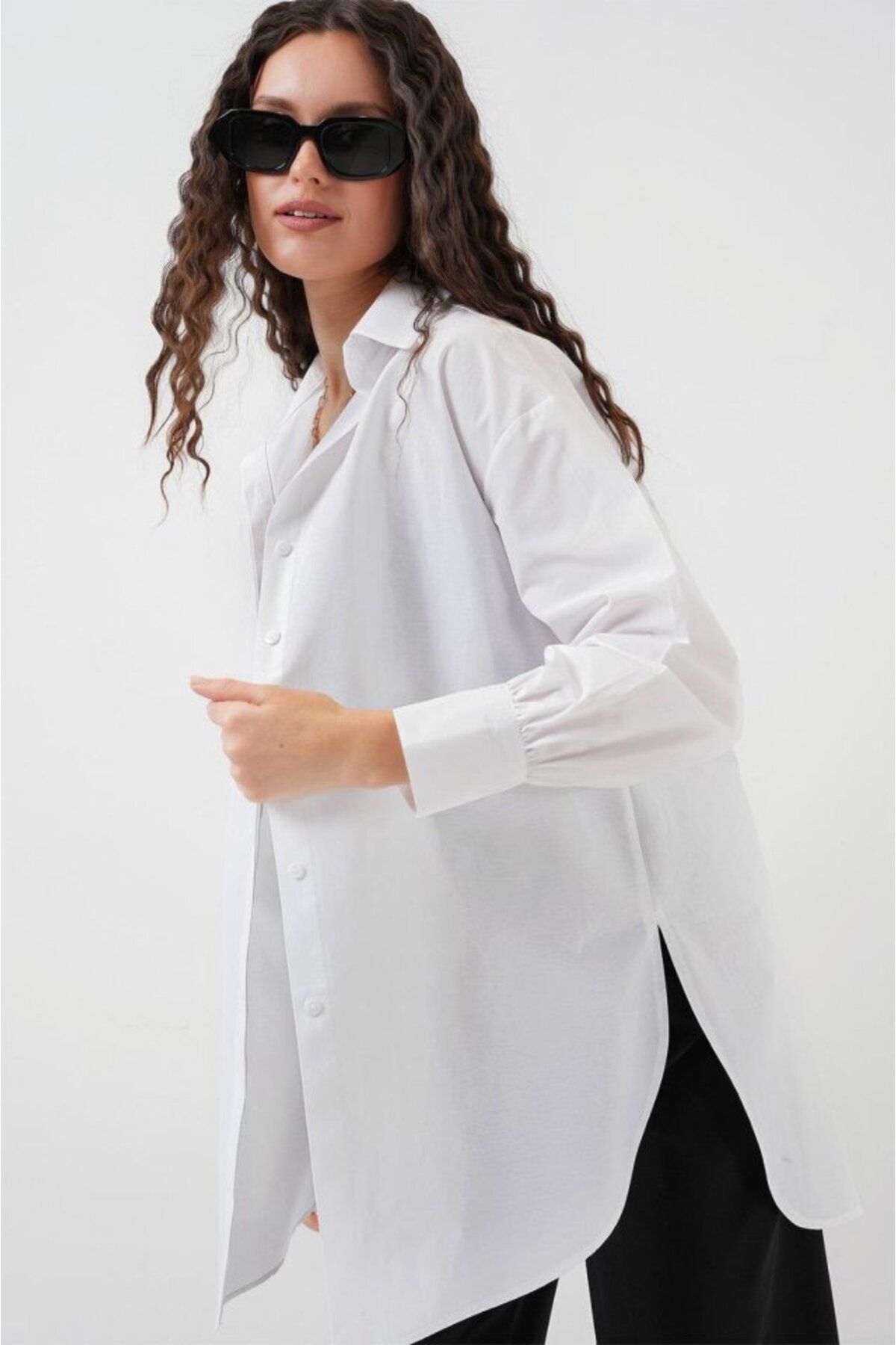 novafems 5946 Oversize Uzun Gömlek Tunik - Beyaz