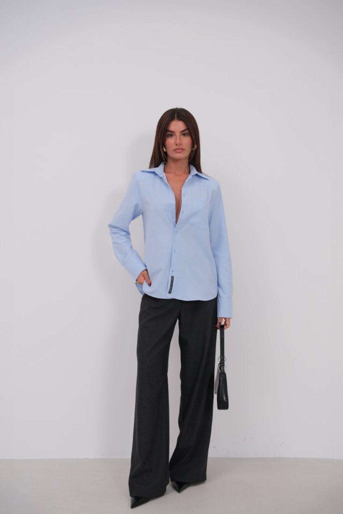 Gökyüzü Moda Vatkalı Oversize Gömlek