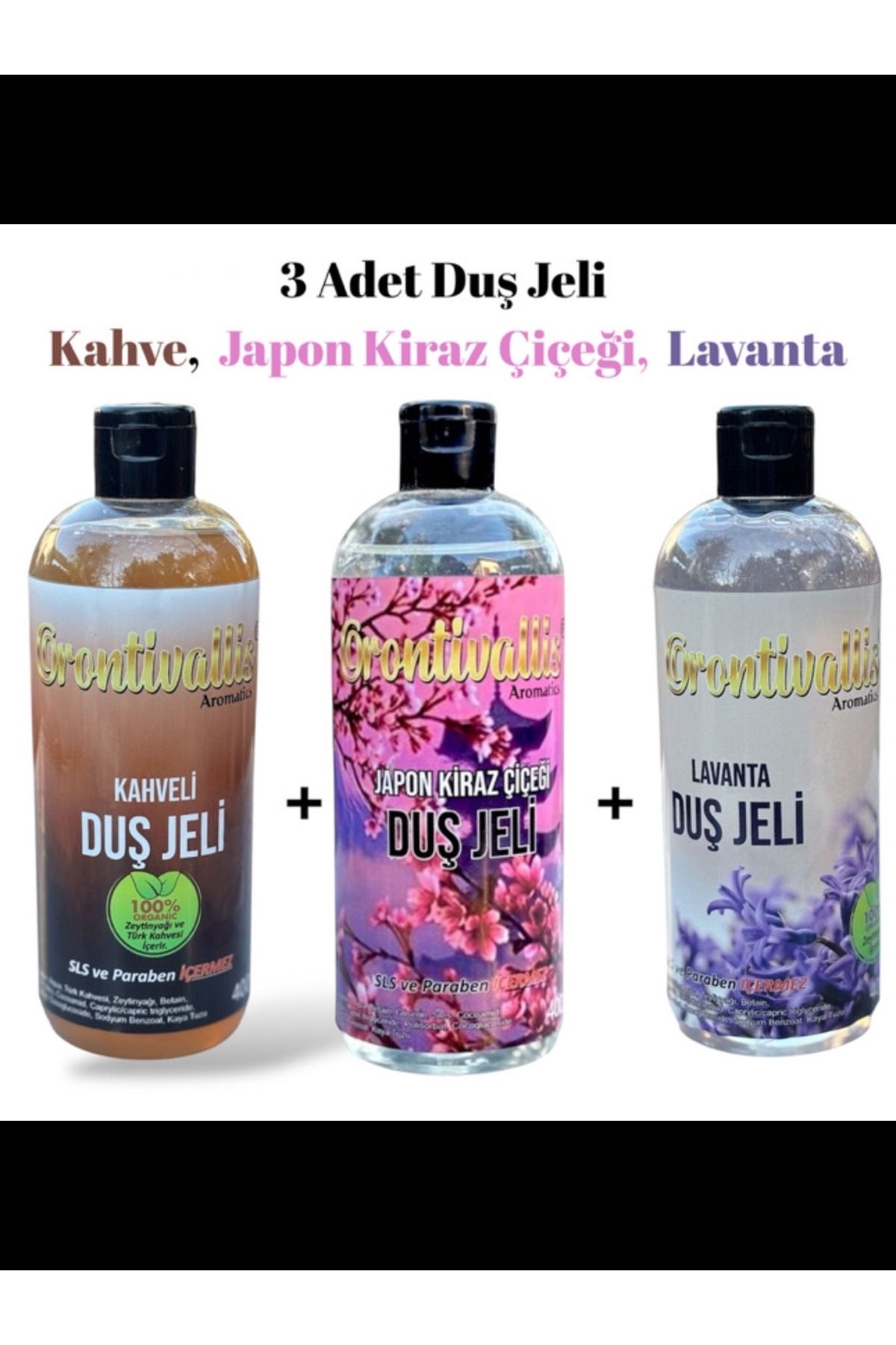 Orontivallis 3’ lü Duş Jeli Set Kahveli / Japon Kiraz Çiçekli / Lavantalı 3 x 400 ml 1200ml