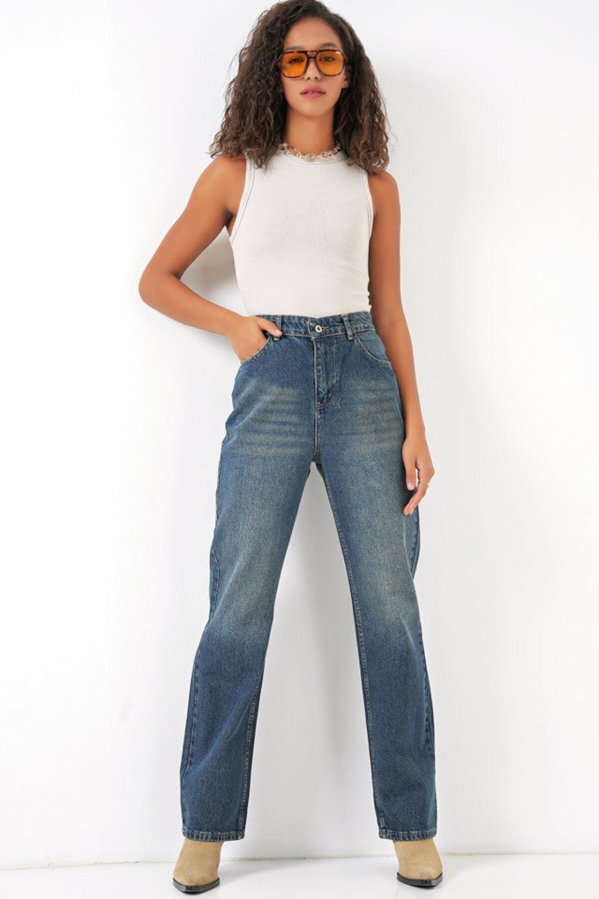 novafems 6687 Bol Paça Kot Pantolon - İndigo