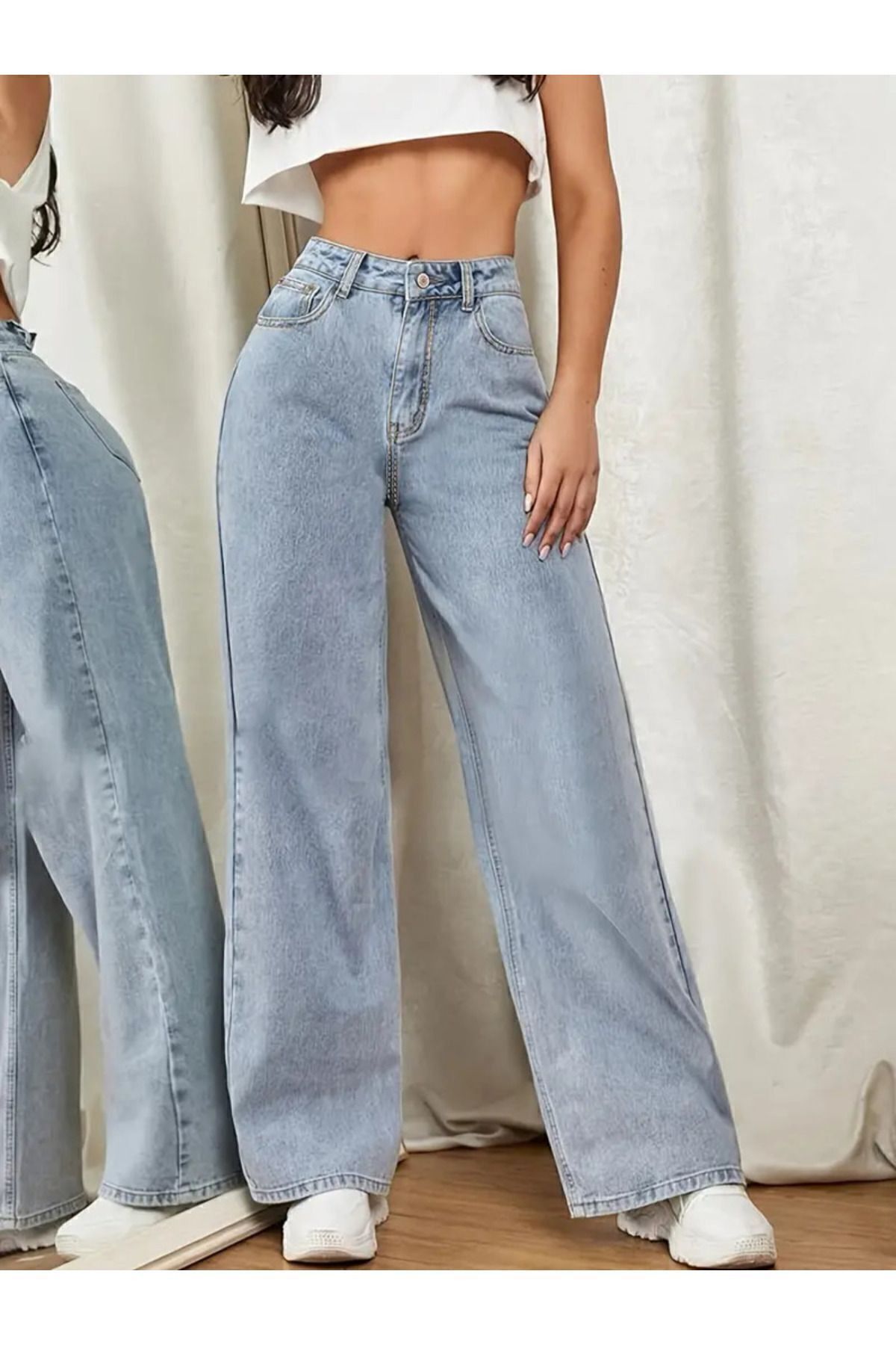 sion jeans Julia Sarah Mavi Kar Yıkama Power Likralı Süper Yüksek Bel Salaş Paça Jean Palazzo (MİLANO) 2025