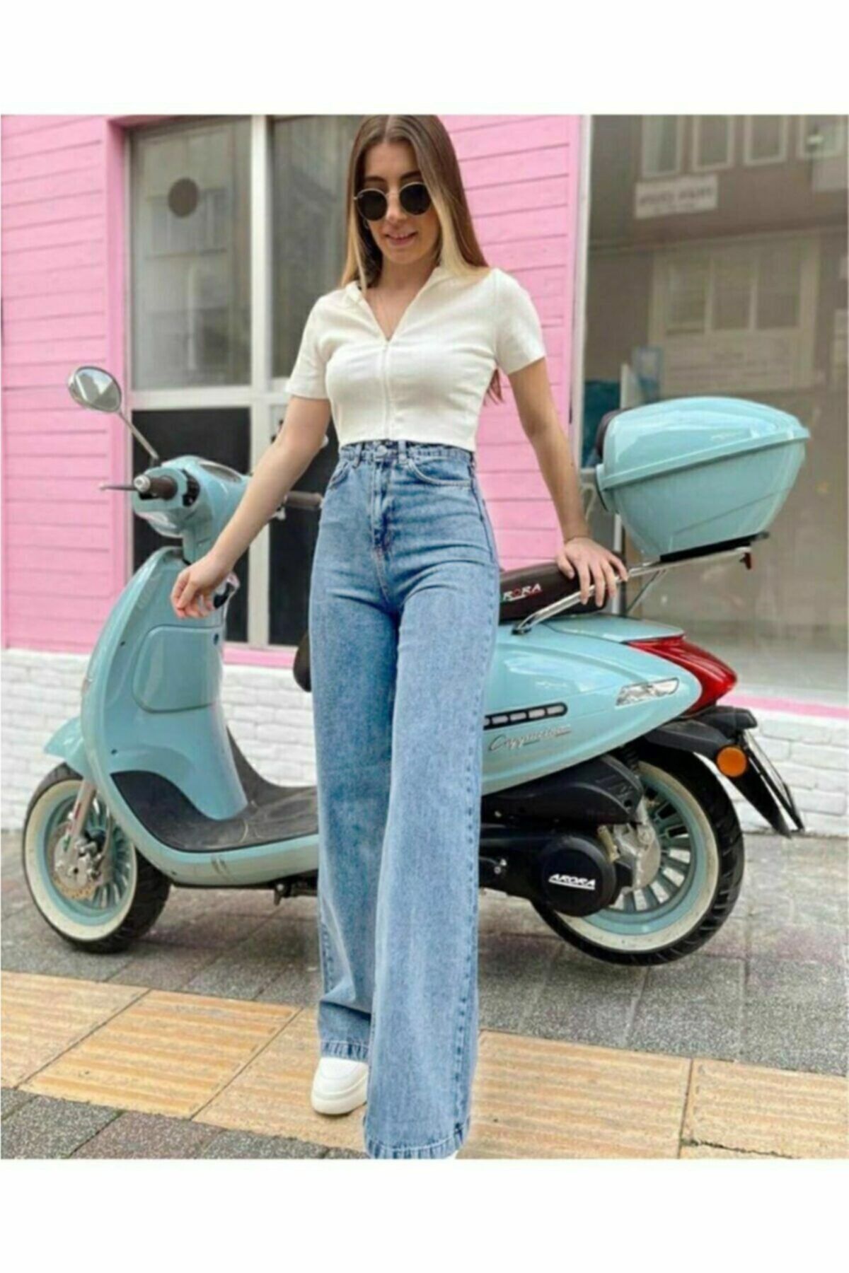 sion jeans Julia Salaş Seri Kar Yıkama Mavi Likralı Süper Yüksek Bel Salaş Jeans Palazzo (MİLANO) 2025