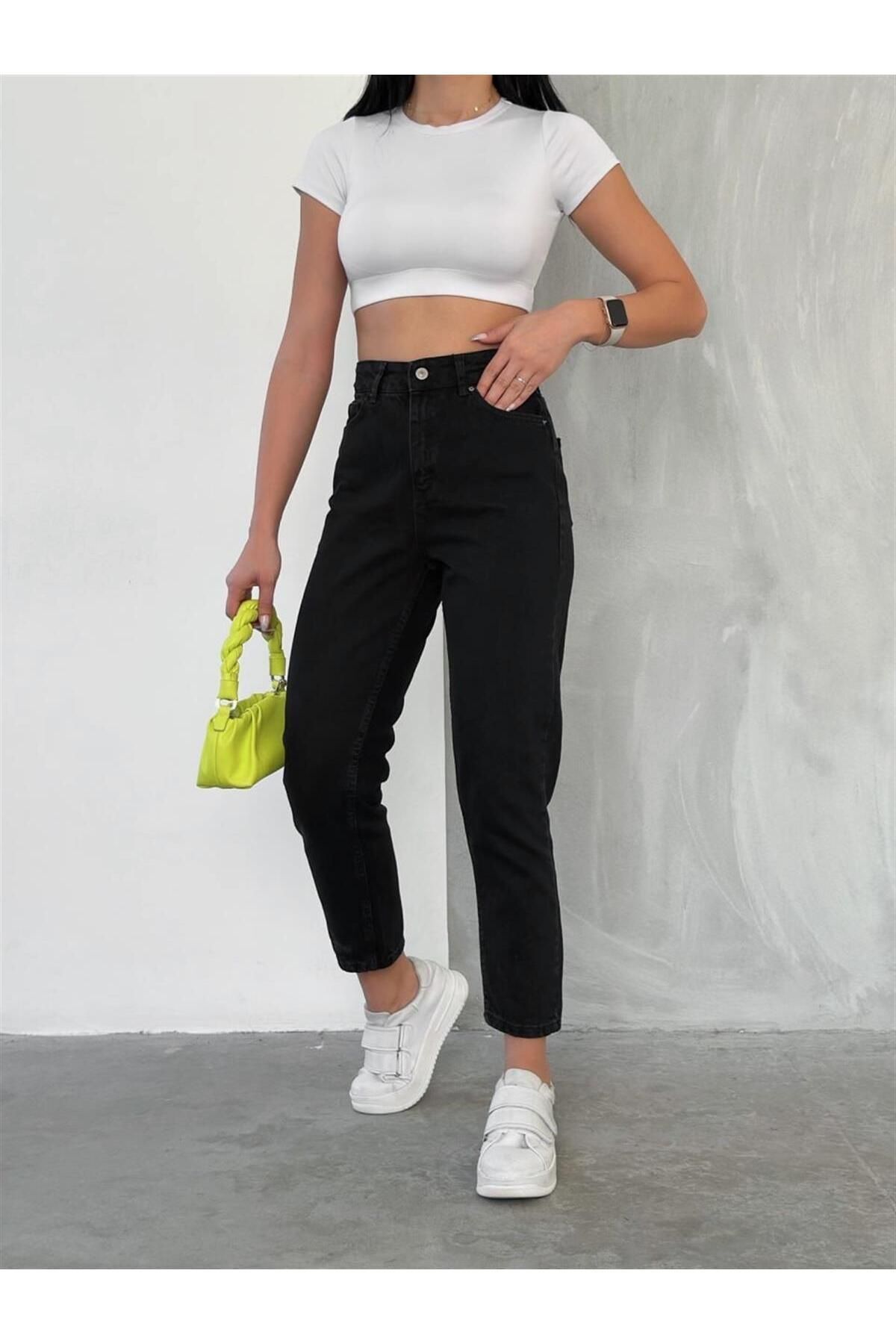 sion jeans Julia Milano New Sezon İvan Queen Madgırl Siyah Mom Kot Pantolon Likralı Solmaz Siyah