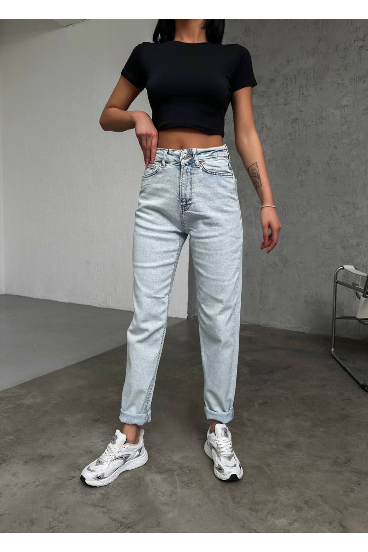 sion jeans Milano Julia Zaha Dores Estonya Mavi Kar Yıkama Mom Boyfriend Jean Kadın Power Likra
